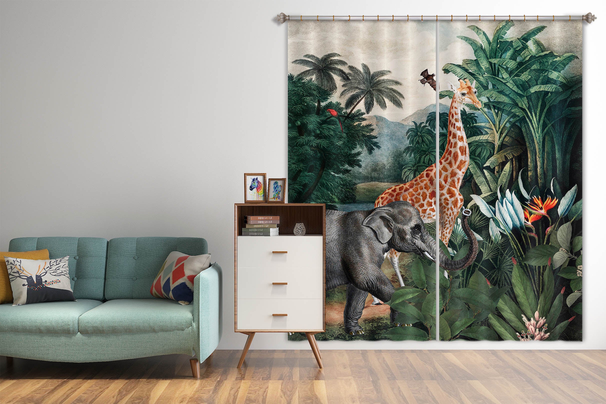 3D Giraffe Elephant 199 Uta Naumann Curtain Curtains Drapes