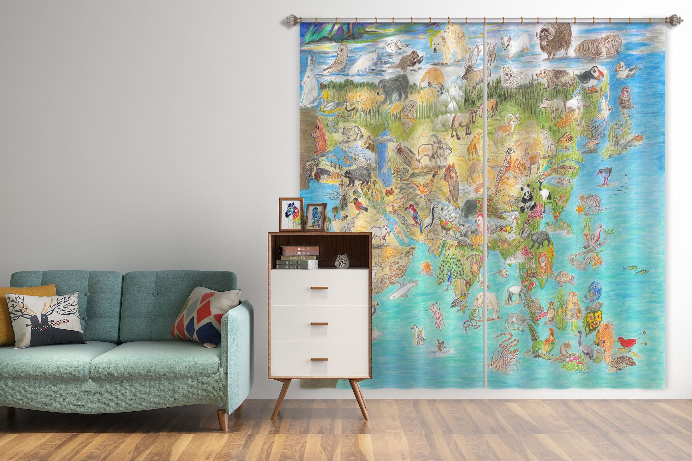 3D Blue Map 041 Michael Sewell Curtain Curtains Drapes