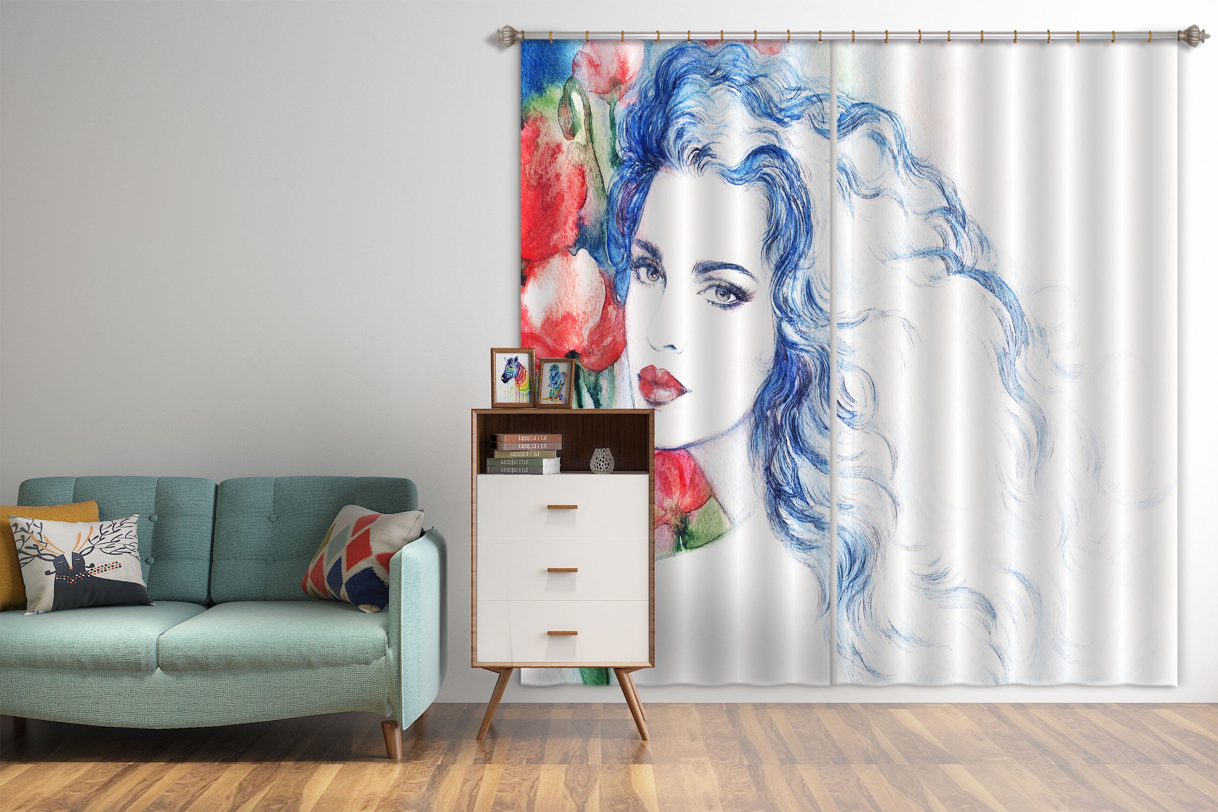 3D Bouquet Woman 053 Curtains Drapes