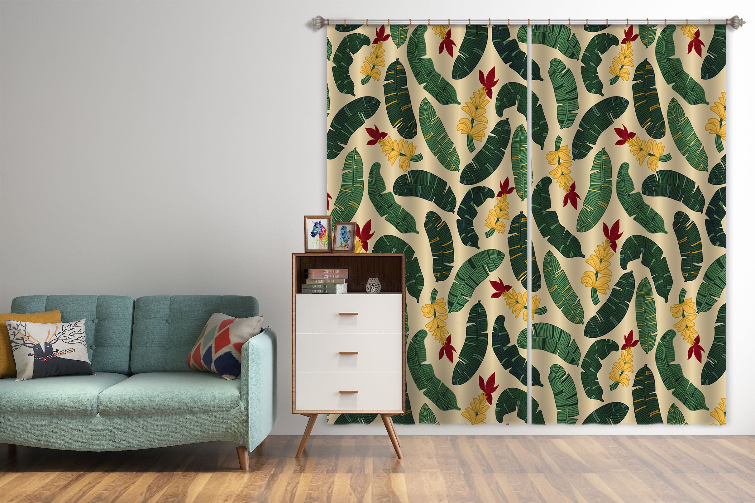 3D Green Leaves Pattern 11156 Kashmira Jayaprakash Curtain Curtains Drapes