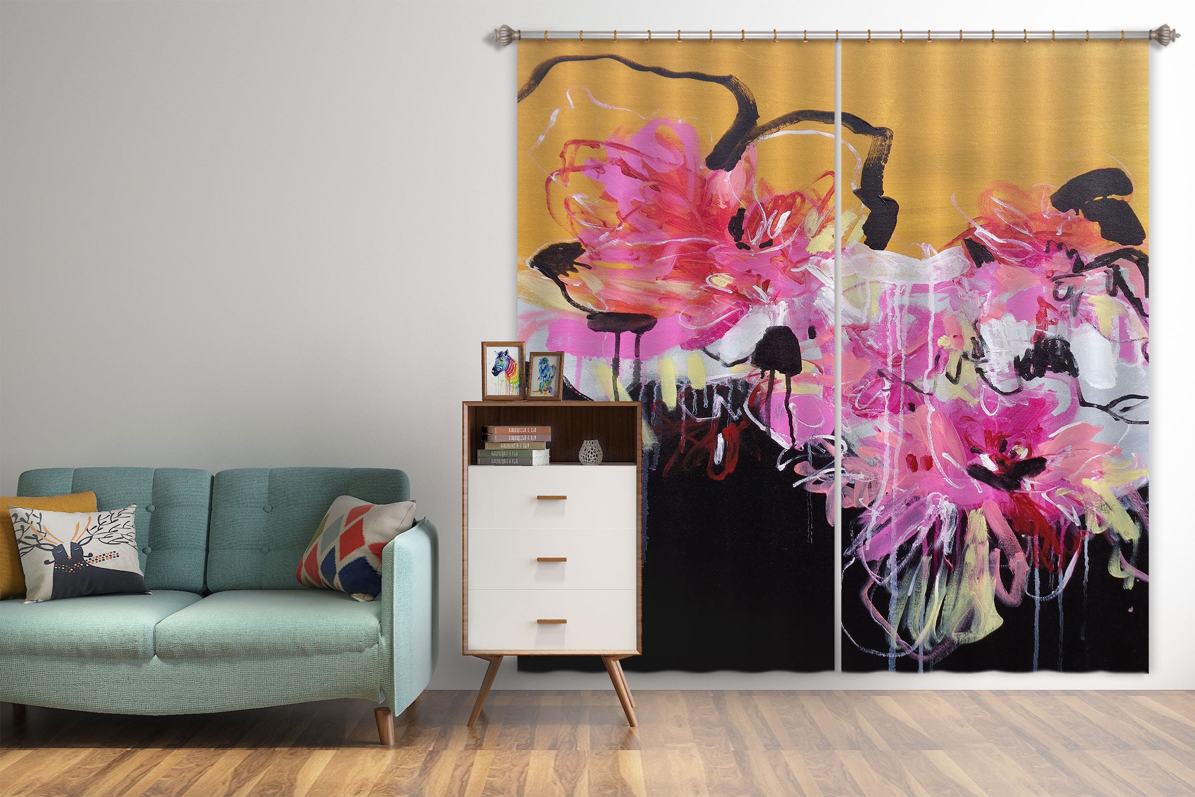 3D Watercolor Flowers 2433 Misako Chida Curtain Curtains Drapes