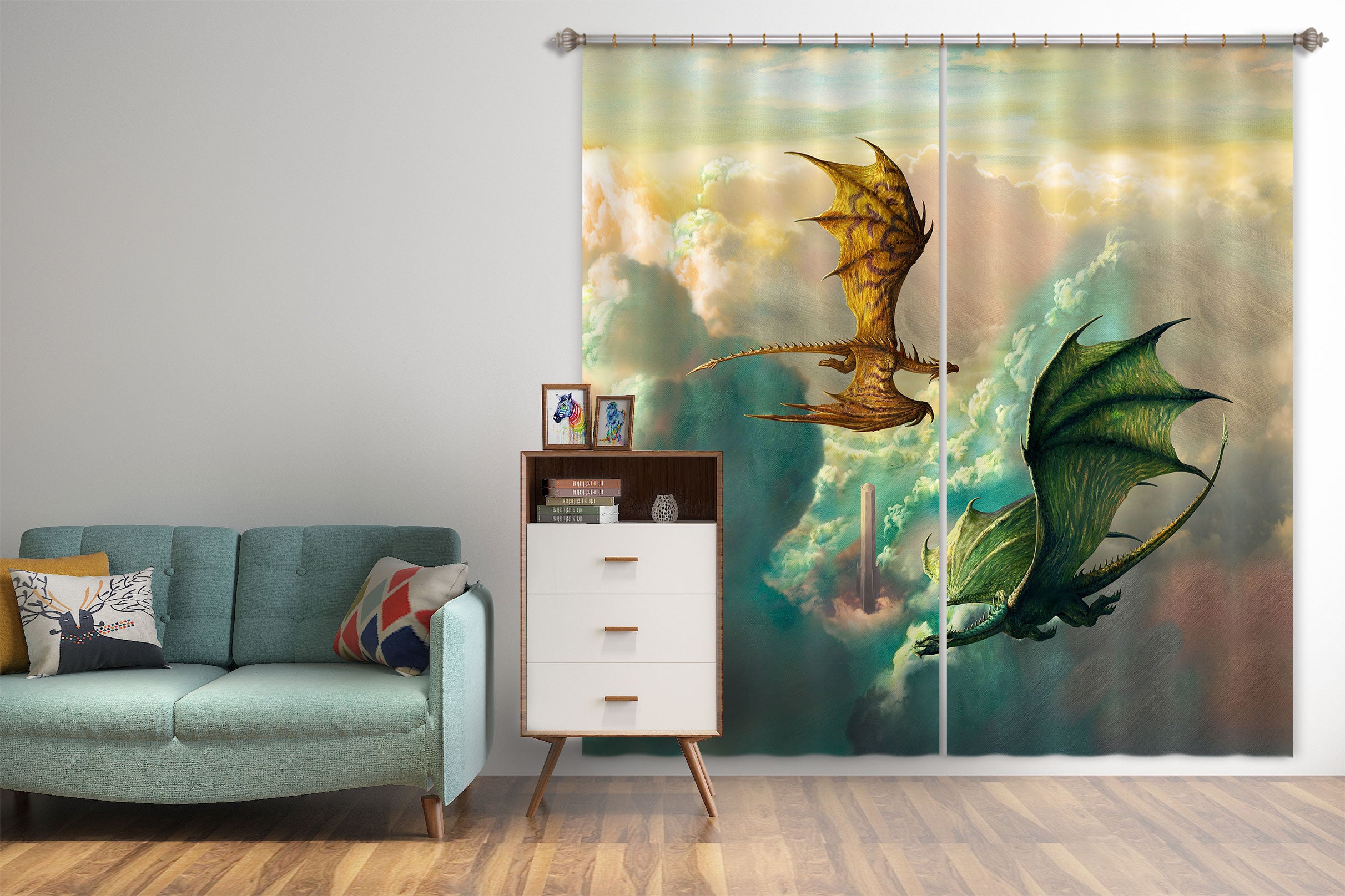 3D Tower Cloud Dragon 8032 Ciruelo Curtain Curtains Drapes