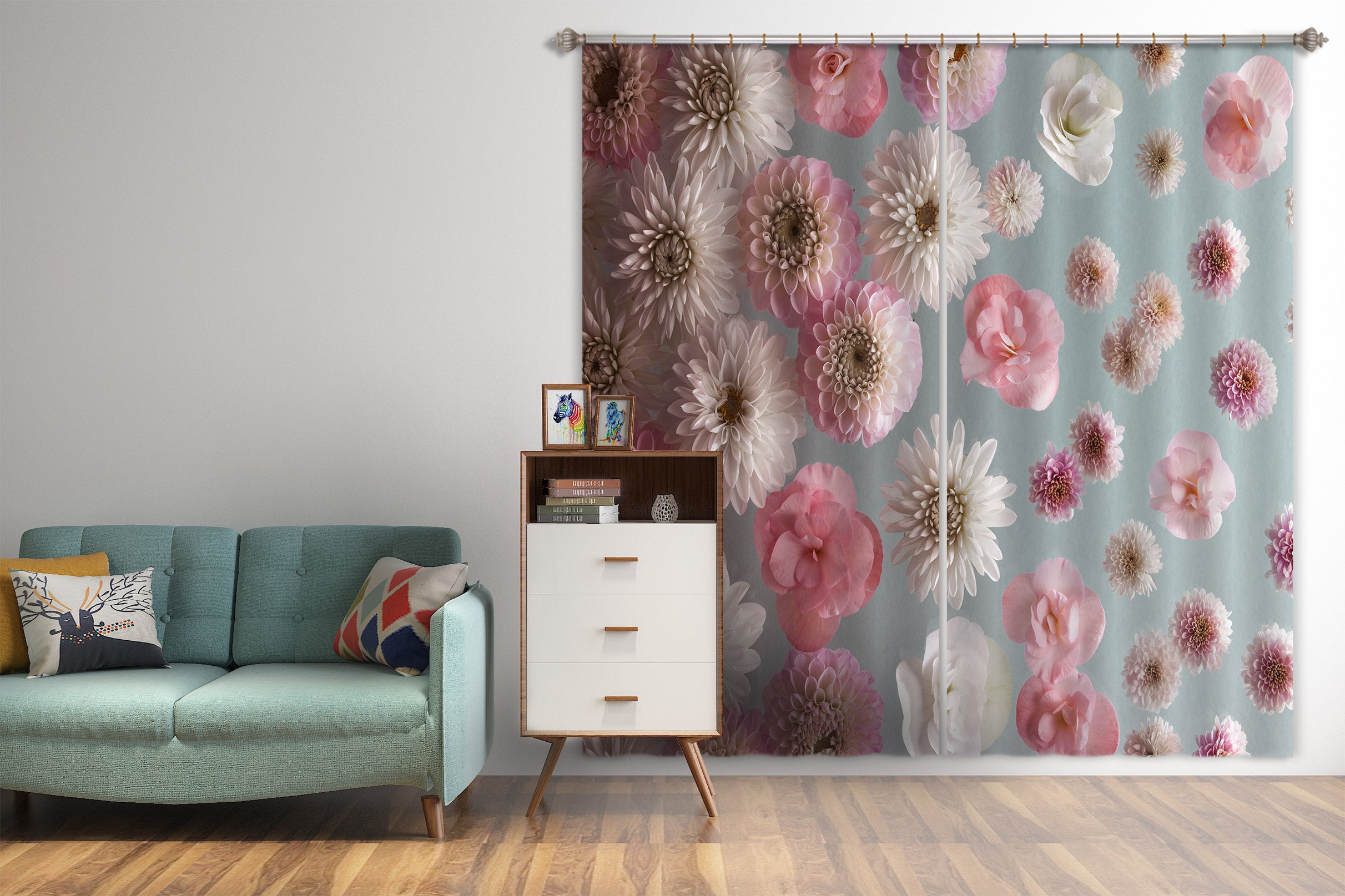 3D Red Chrysanthemum 011 Assaf Frank Curtain Curtains Drapes