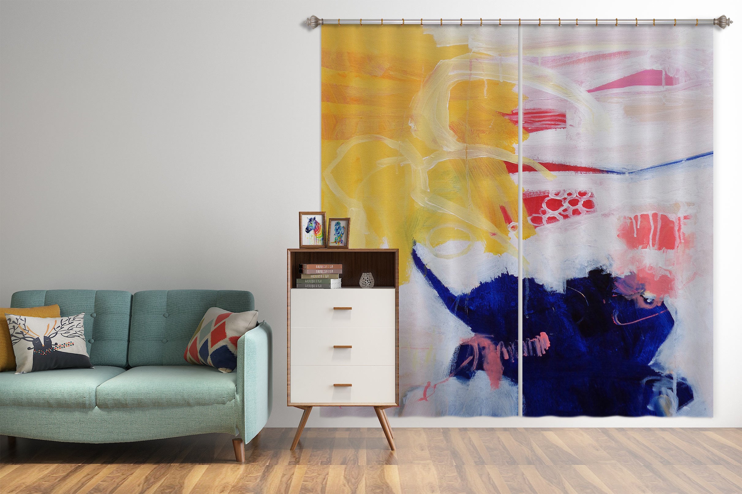 3D Yellow Watercolor 2413 Misako Chida Curtain Curtains Drapes