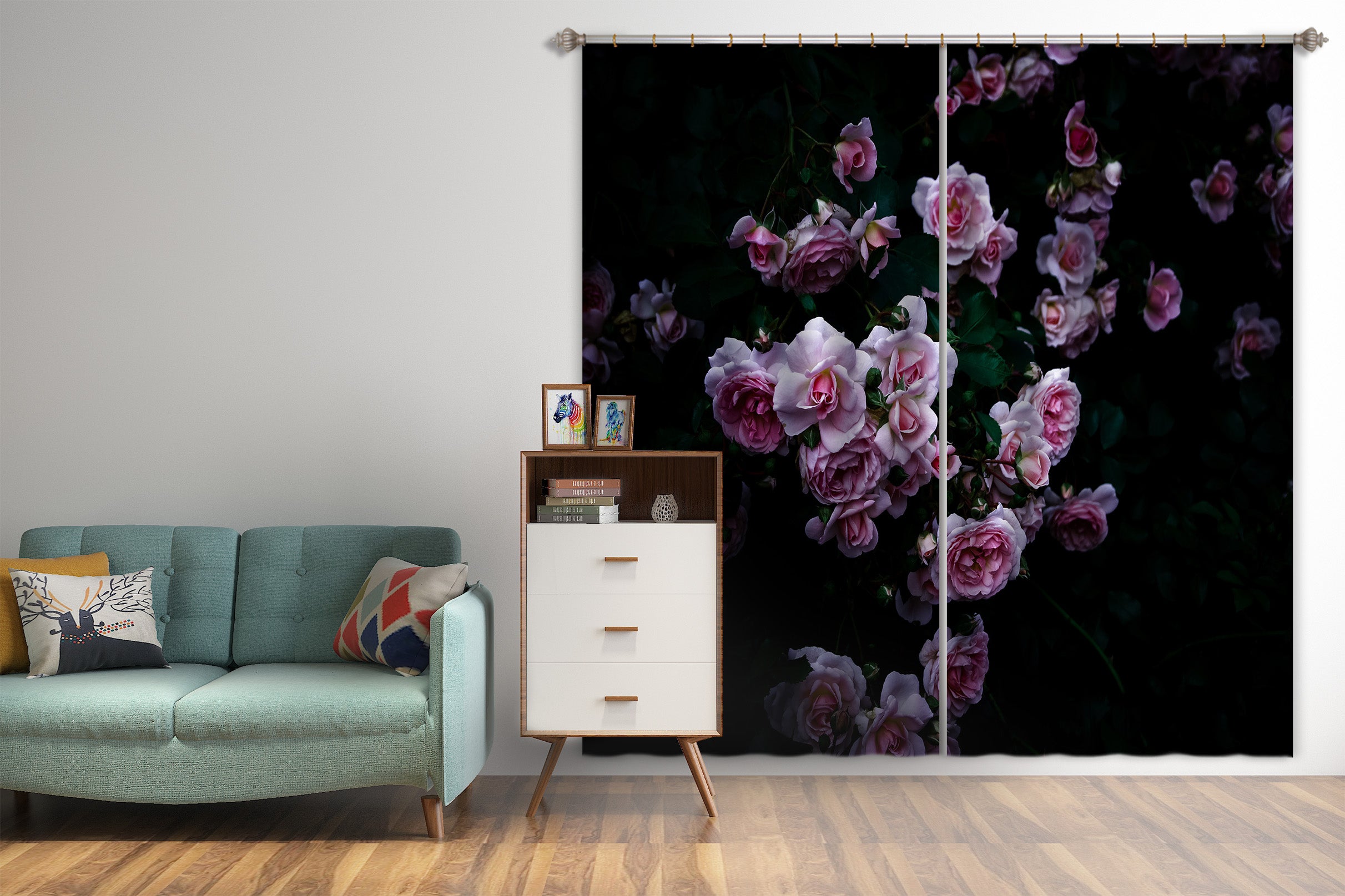 3D Pink Rose 043 Noirblanc777 Curtain Curtains Drapes