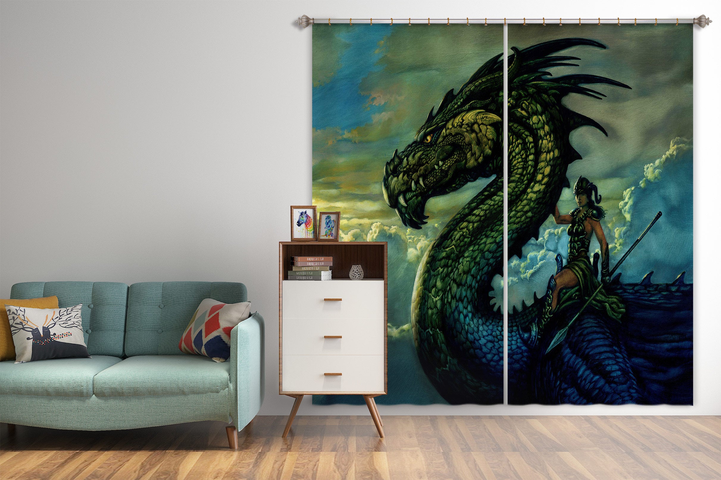 3D Dragon Mount Clouds 8001 Ciruelo Curtain Curtains Drapes