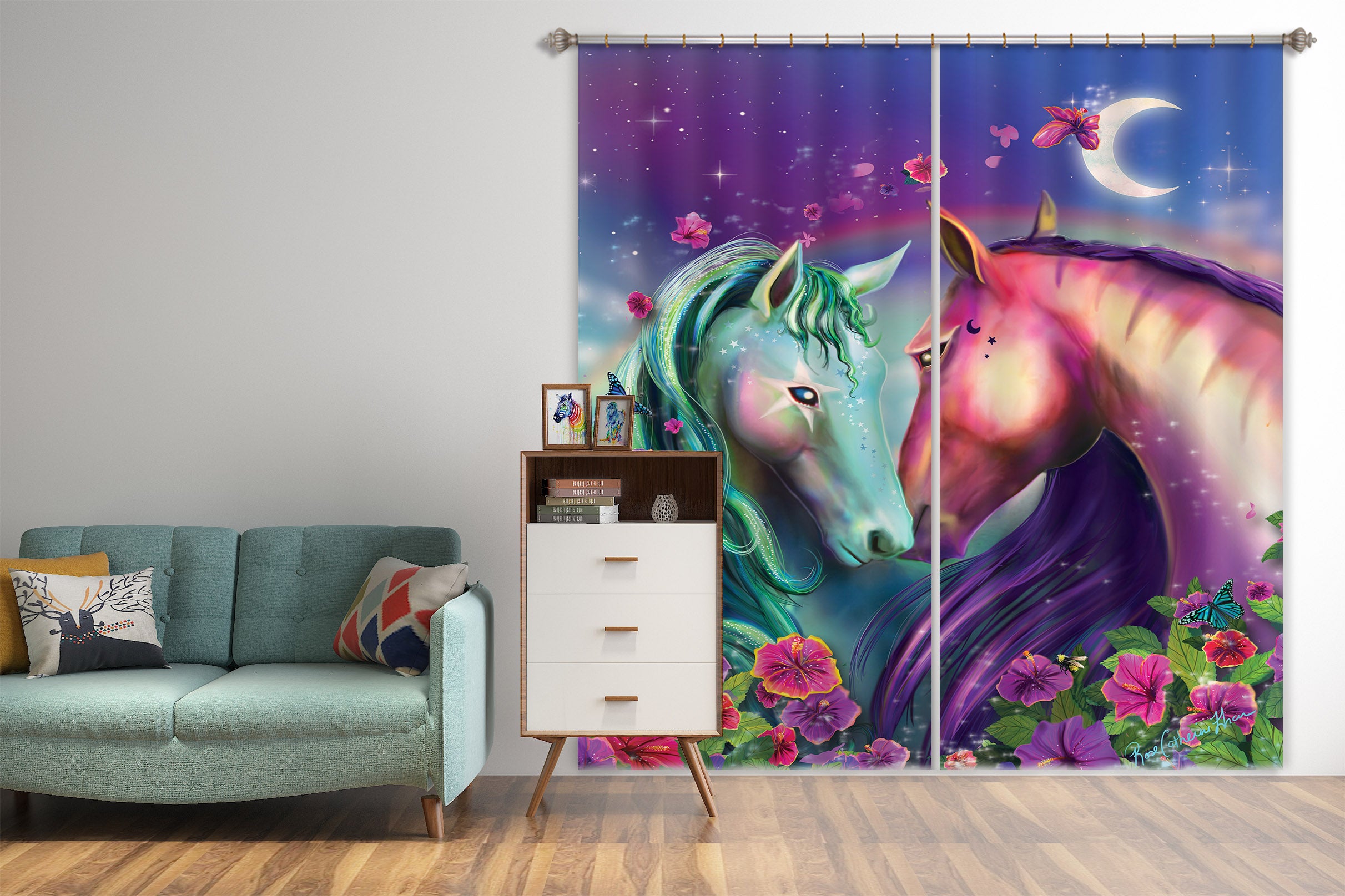 3D Garden Unicorn 130 Rose Catherine Khan Curtain Curtains Drapes