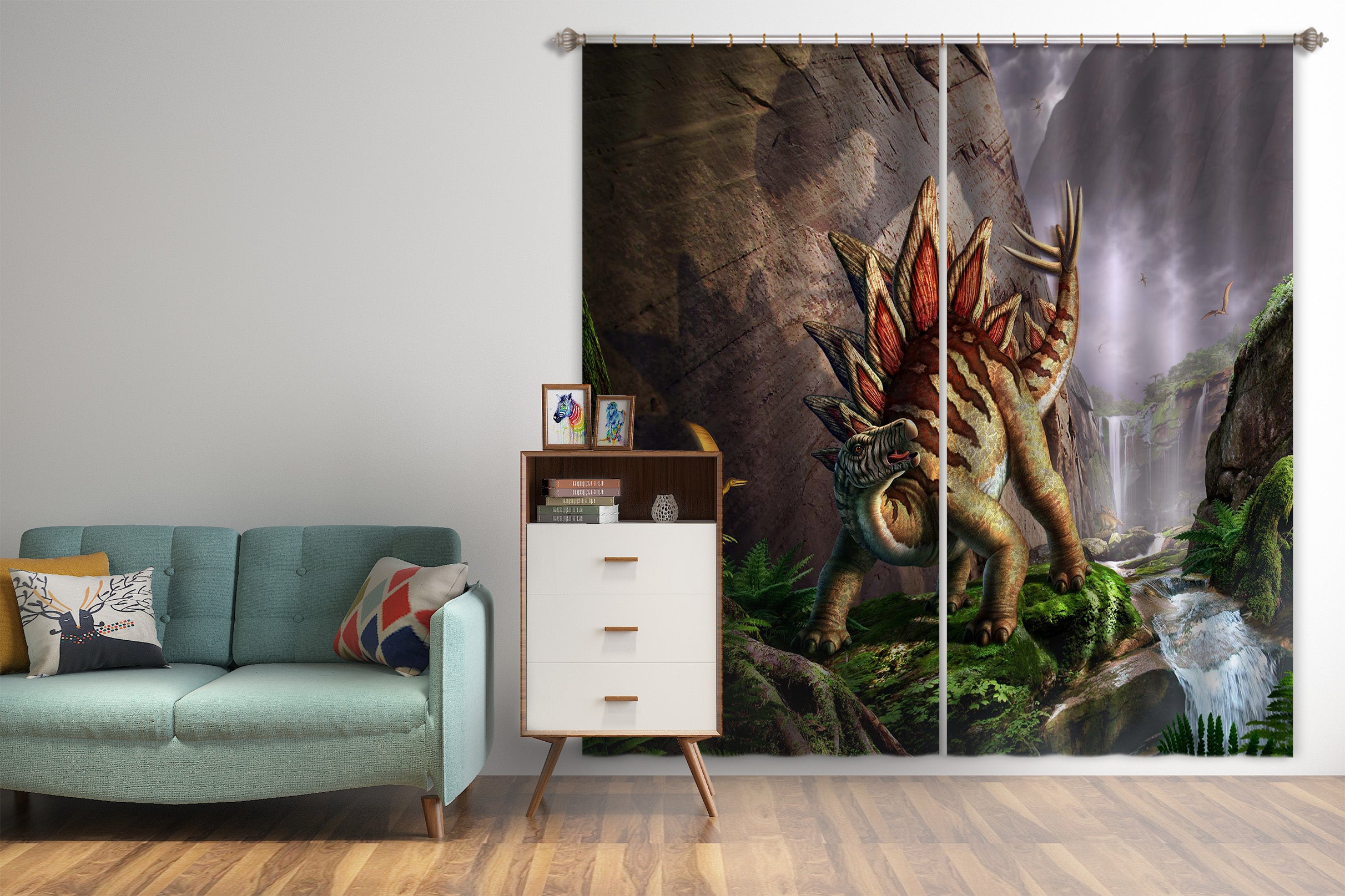 3D Fierce Dinosaur 041 Jerry LoFaro Curtain Curtains Drapes