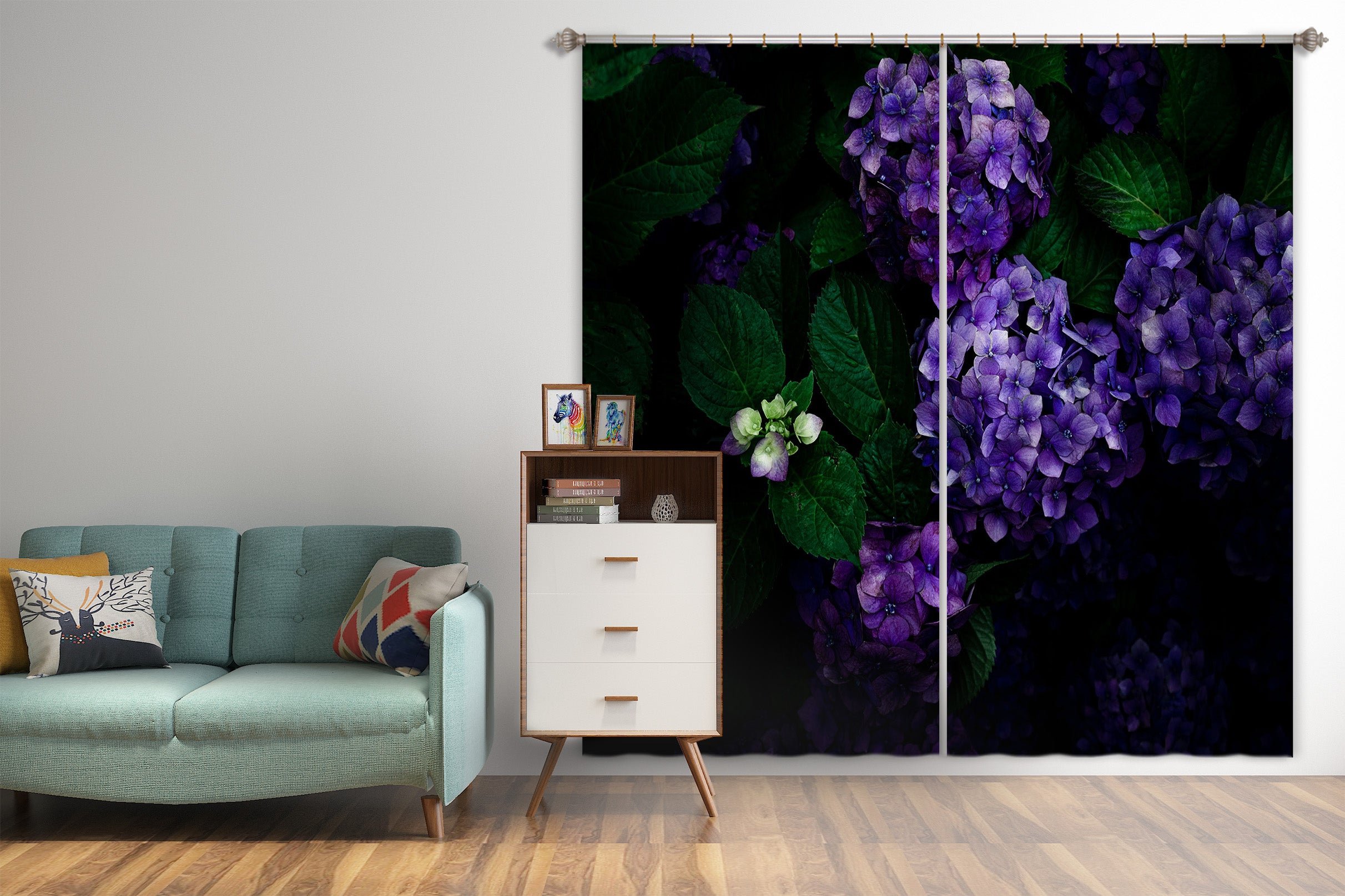 3D Purple Hydrangea 055 Noirblanc777 Curtain Curtains Drapes