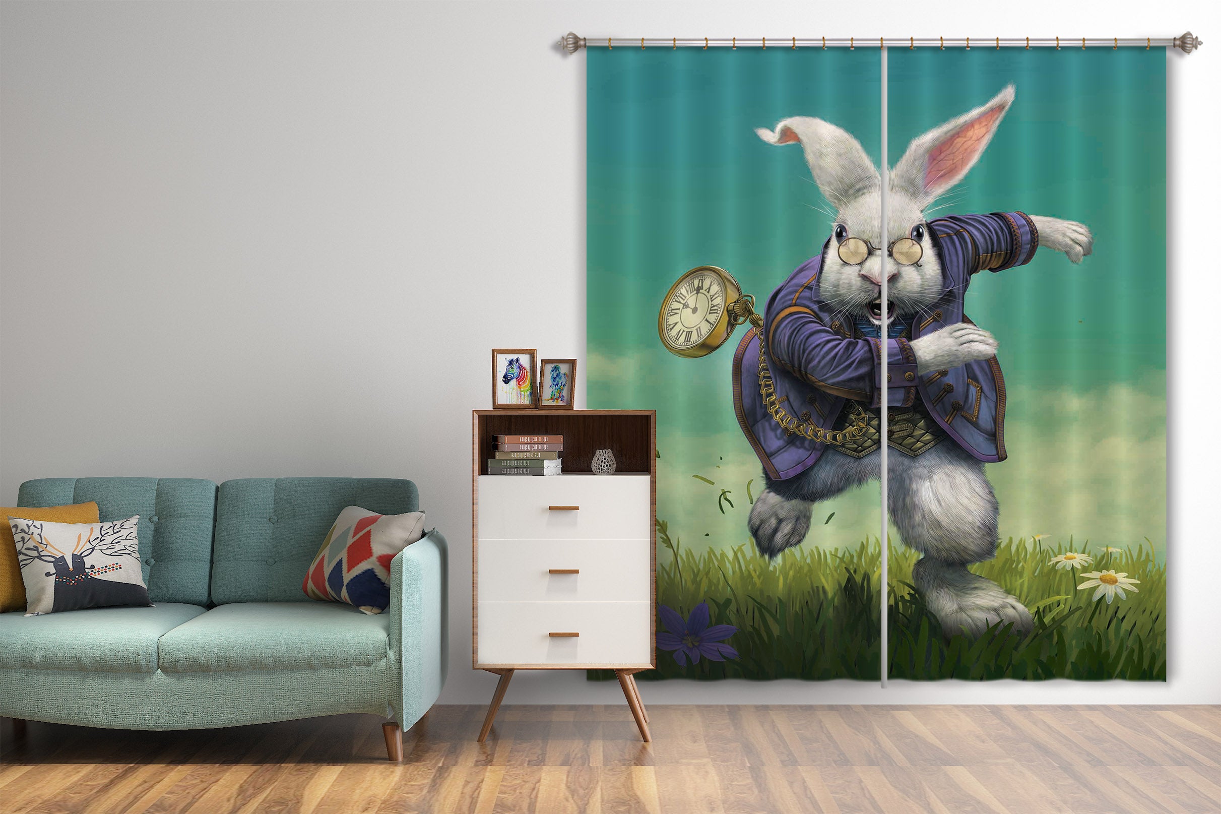 3D White Rabbit 092 Vincent Hie Curtain Curtains Drapes