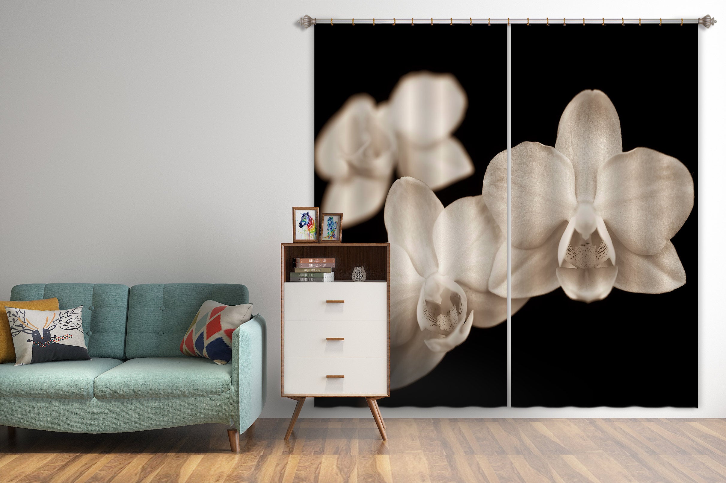3D White Flower 6504 Assaf Frank Curtain Curtains Drapes