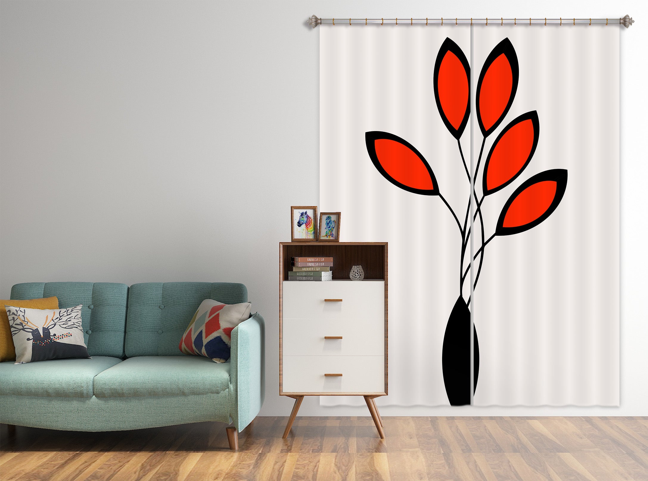 3D Red Leaves 1025 Boris Draschoff Curtain Curtains Drapes