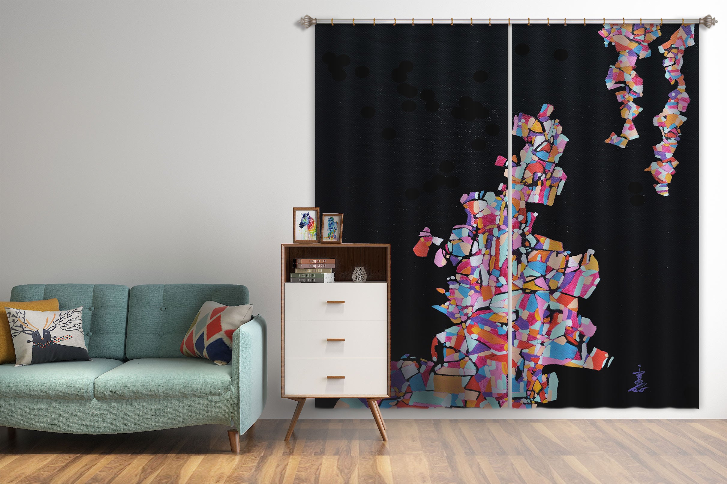 3D Color Graphics Black 2359 Misako Chida Curtain Curtains Drapes