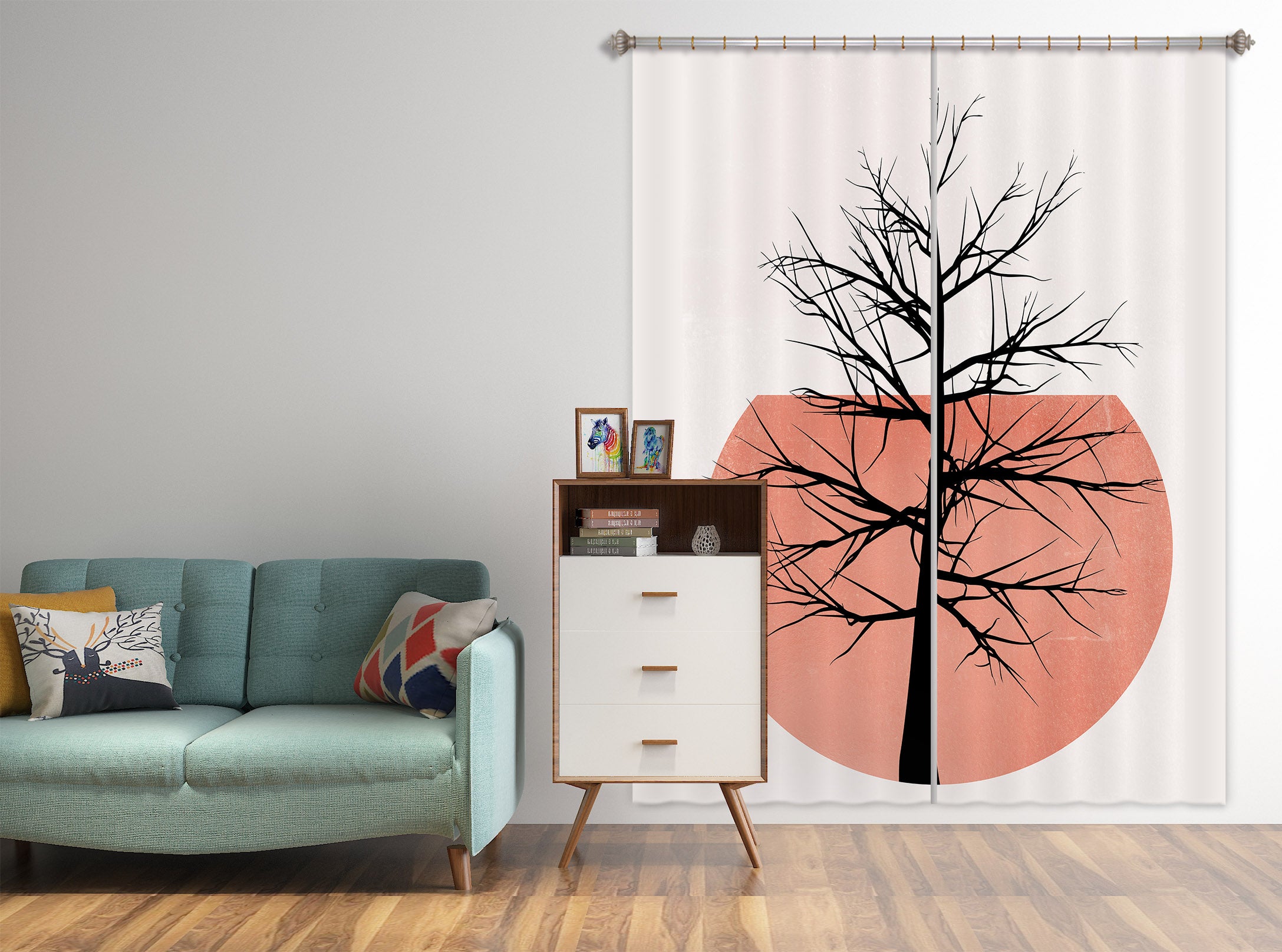 3D Pink Moon Tree 1056 Boris Draschoff Curtain Curtains Drapes