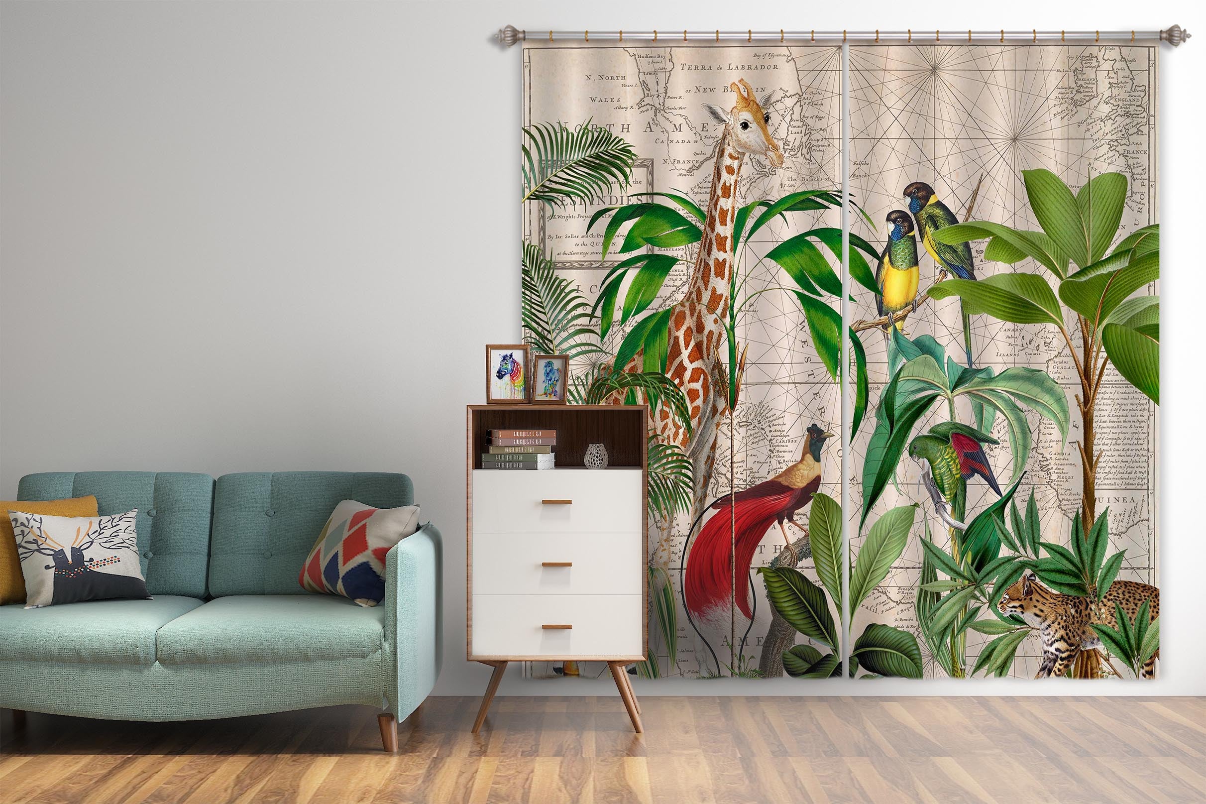 3D Palm Tree Map 085 Andrea haase Curtain Curtains Drapes