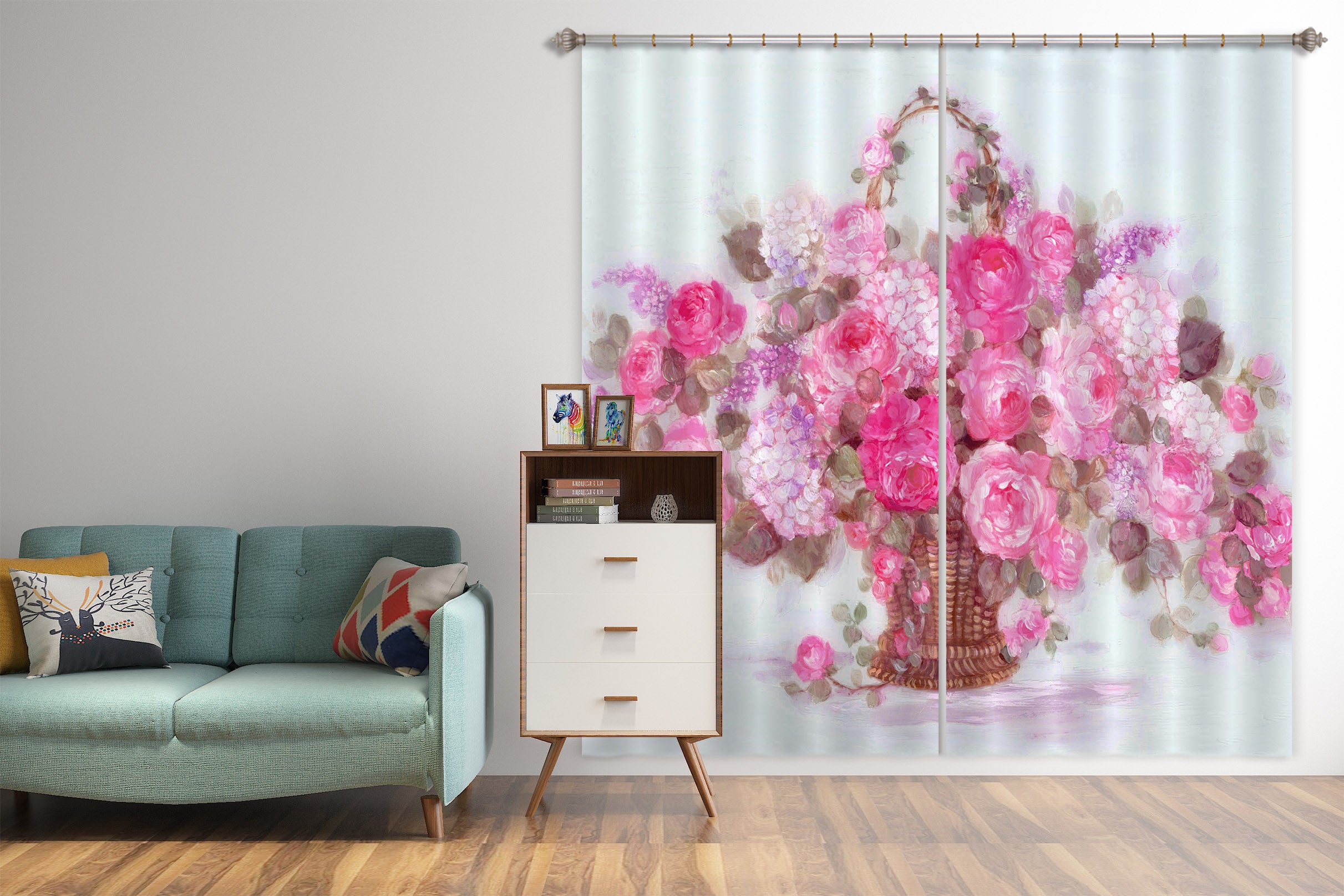 3D Pink Flower Basket 3049 Debi Coules Curtain Curtains Drapes