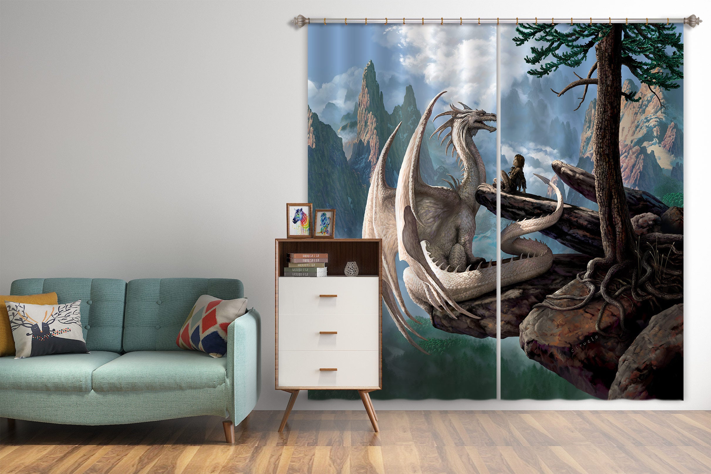 3D Rock White Dragon 7213 Ciruelo Curtain Curtains Drapes