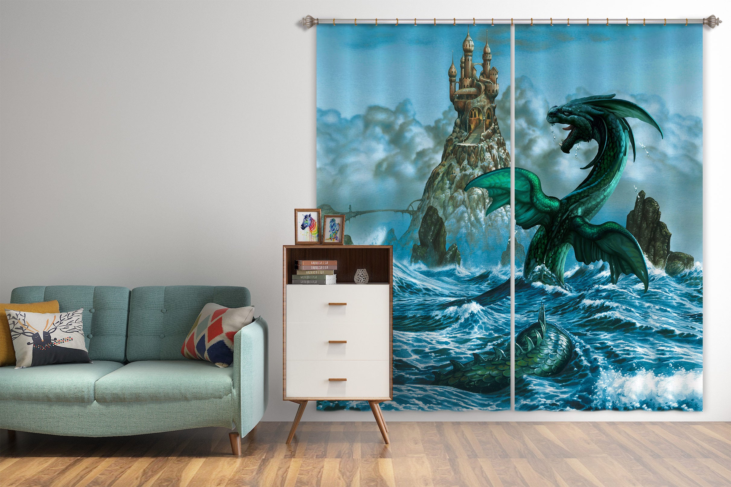 3D Wave Dragon Tower 7159 Ciruelo Curtain Curtains Drapes