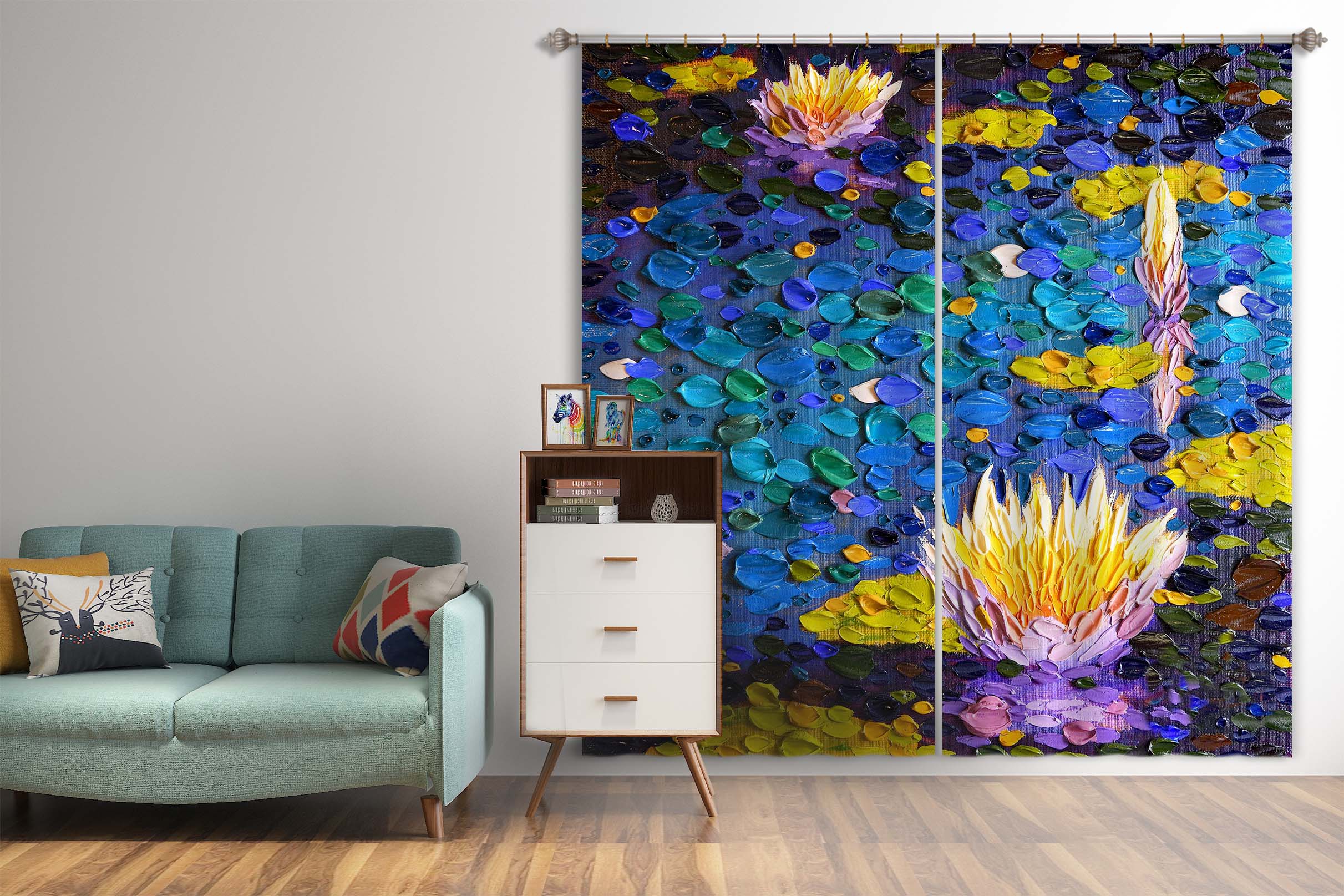 3D Lotus Pond 062 Dena Tollefson Curtain Curtains Drapes