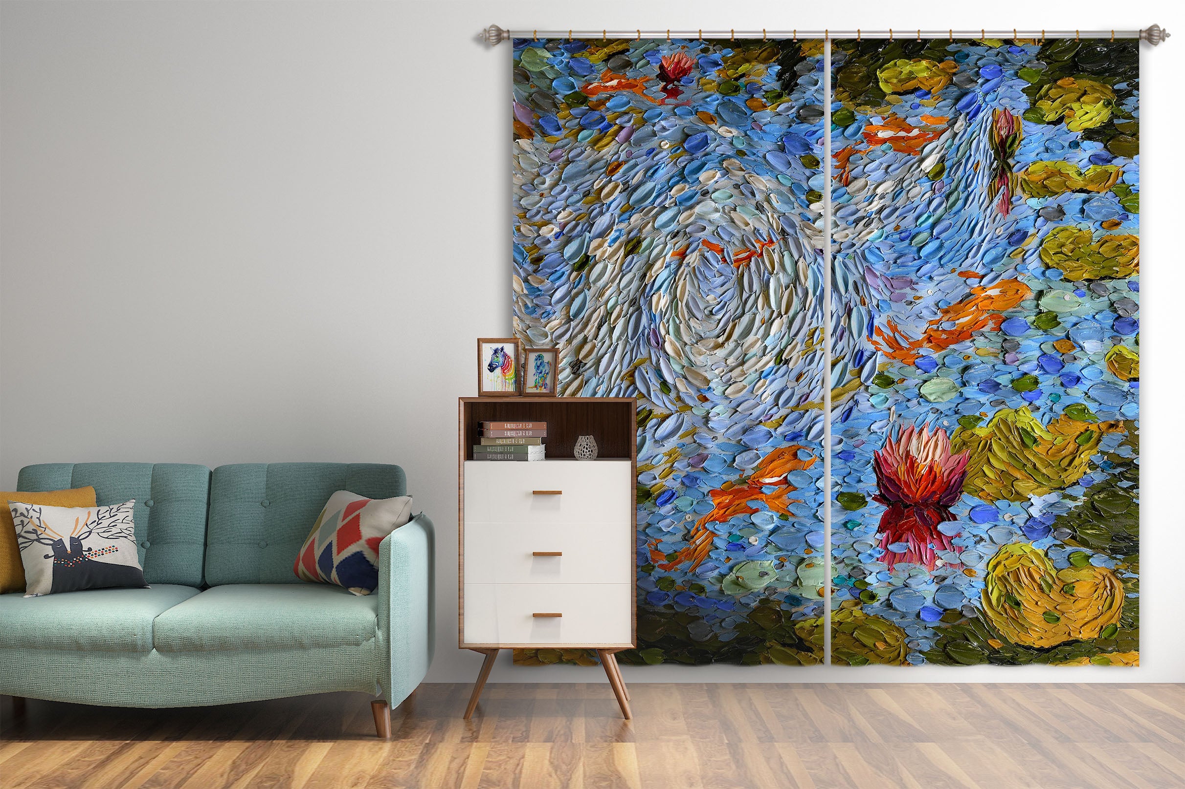 3D Fish Pond 053 Dena Tollefson Curtain Curtains Drapes