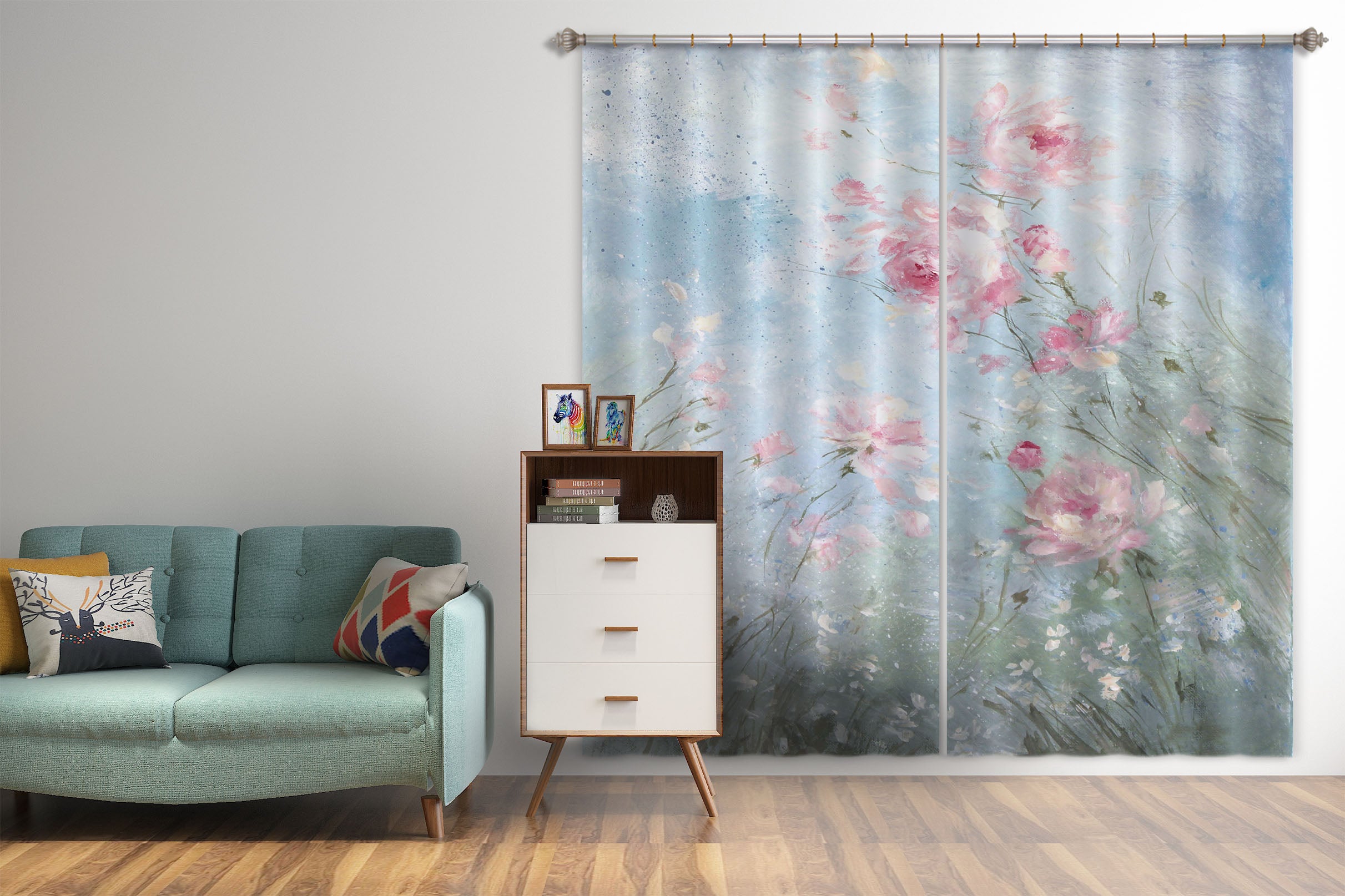 3D Pink Flowers 041 Debi Coules Curtain Curtains Drapes