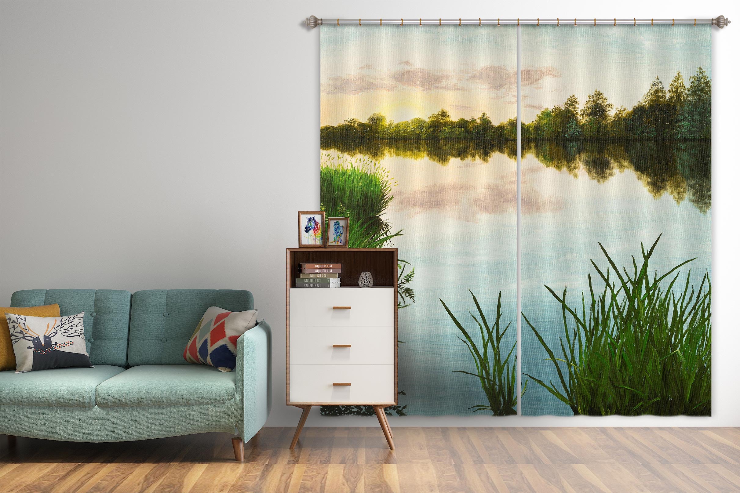 3D Grass Lakeside 1724 Marina Zotova Curtain Curtains Drapes