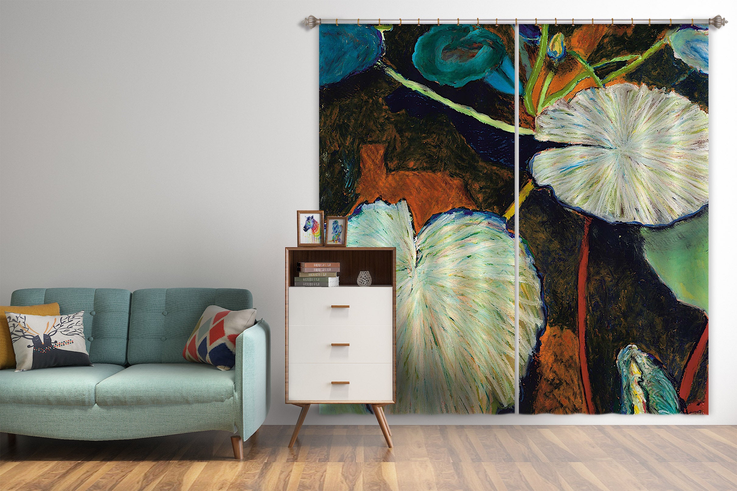 3D Painted Lotus Leaf 282 Allan P. Friedlander Curtain Curtains Drapes