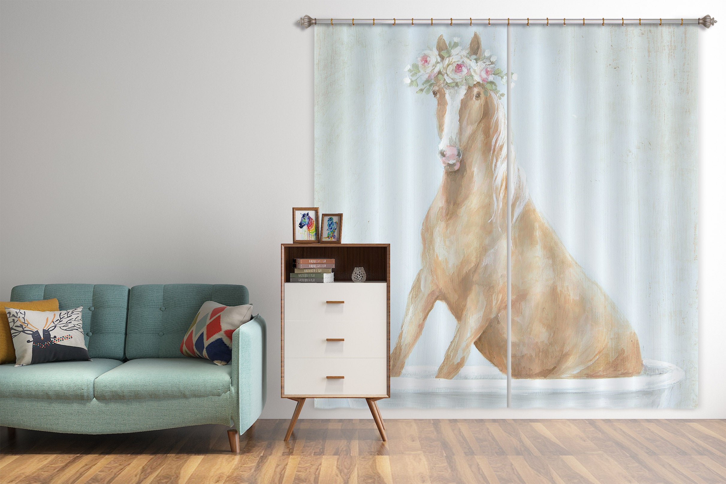 3D Flower Horse Bathtub 3038 Debi Coules Curtain Curtains Drapes