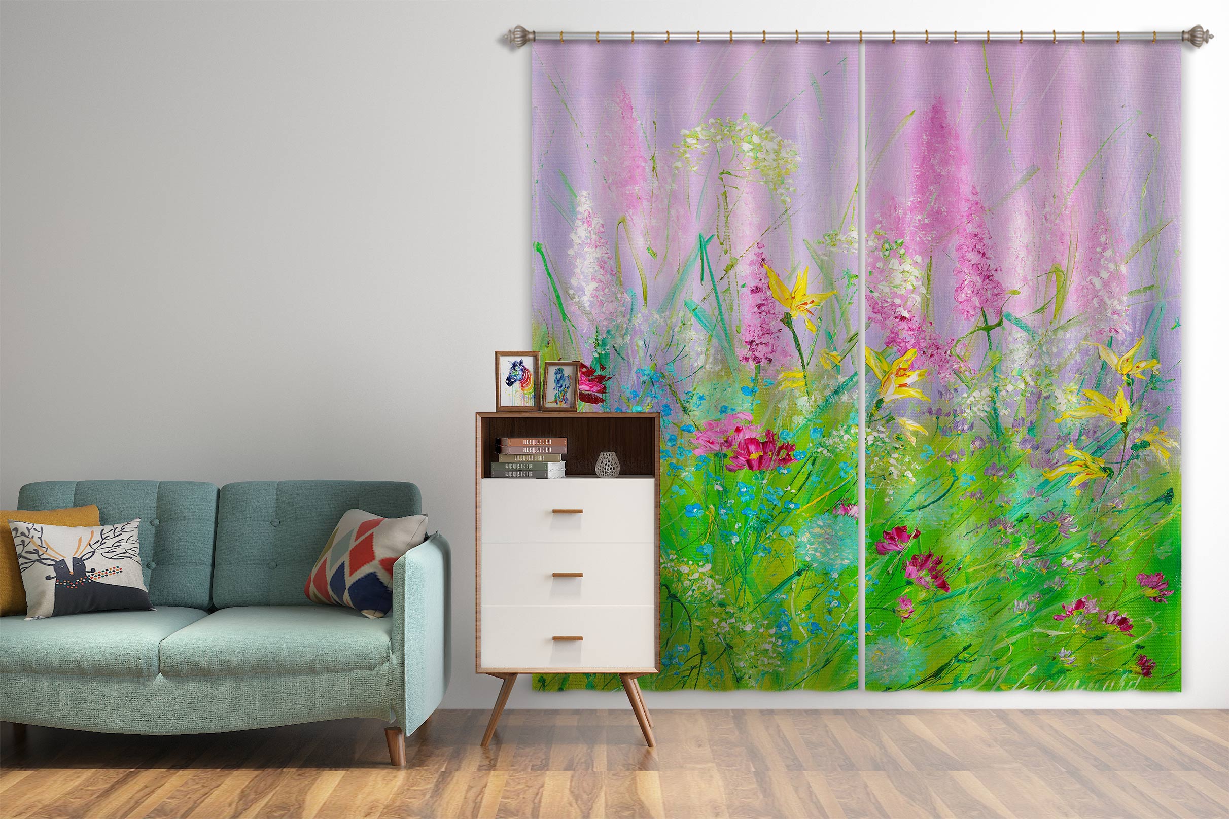 3D Green Grass Flower 396 Skromova Marina Curtain Curtains Drapes