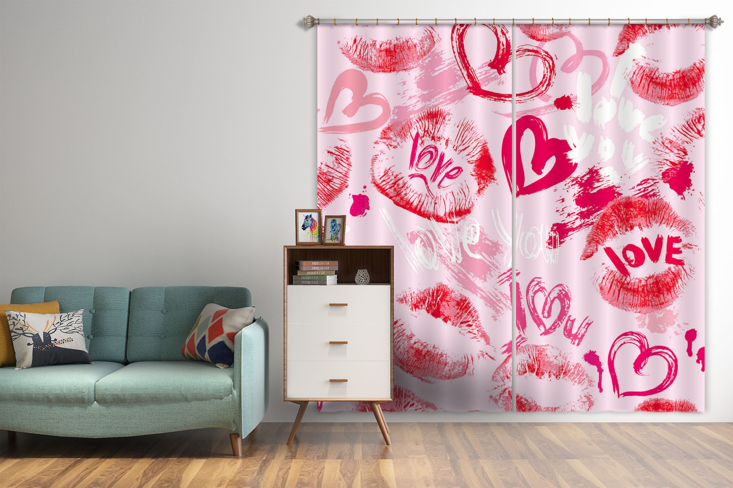3D Red Love 870 Curtains Drapes