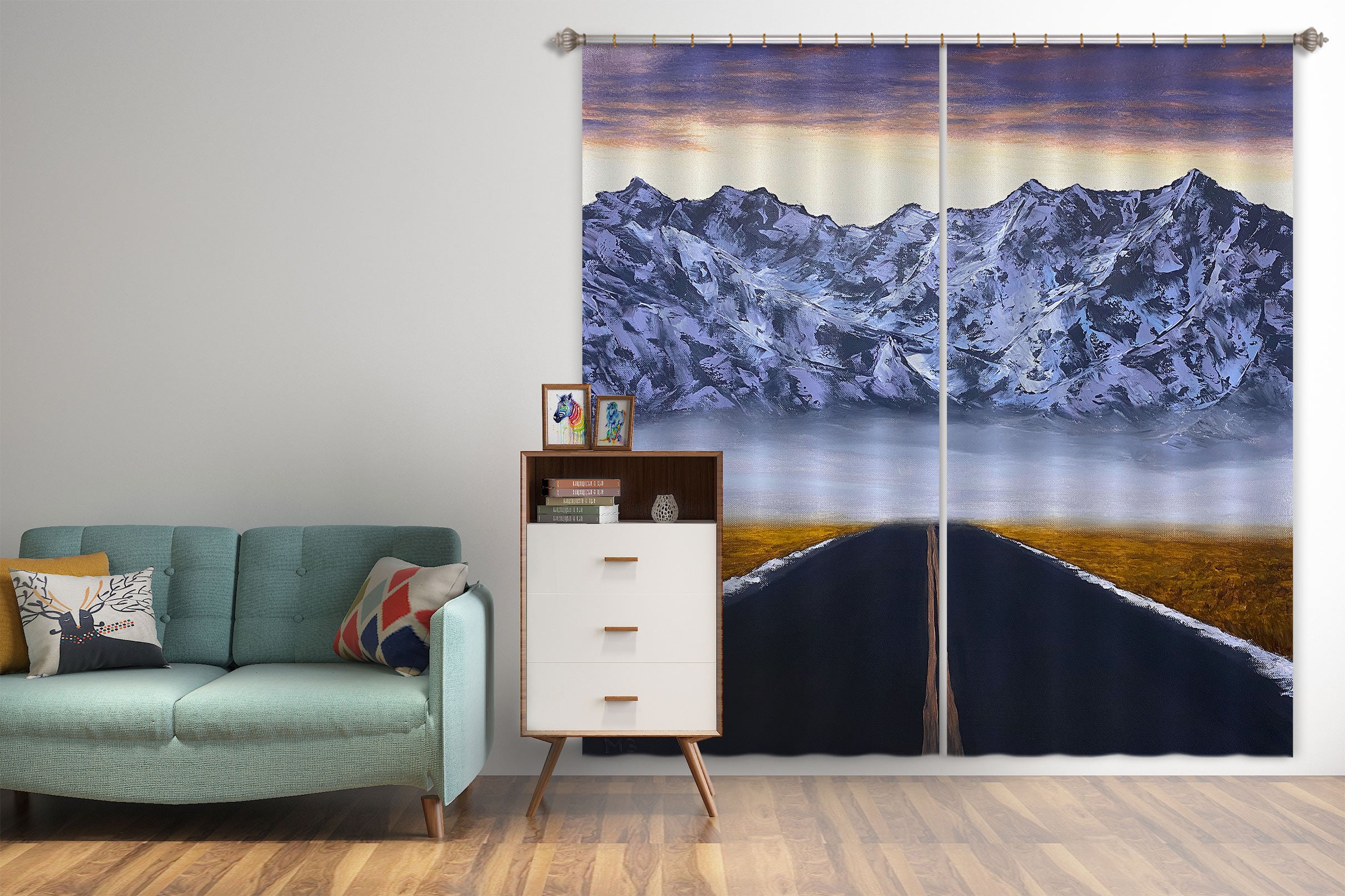 3D Snow Mountain Highway 9773 Marina Zotova Curtain Curtains Drapes