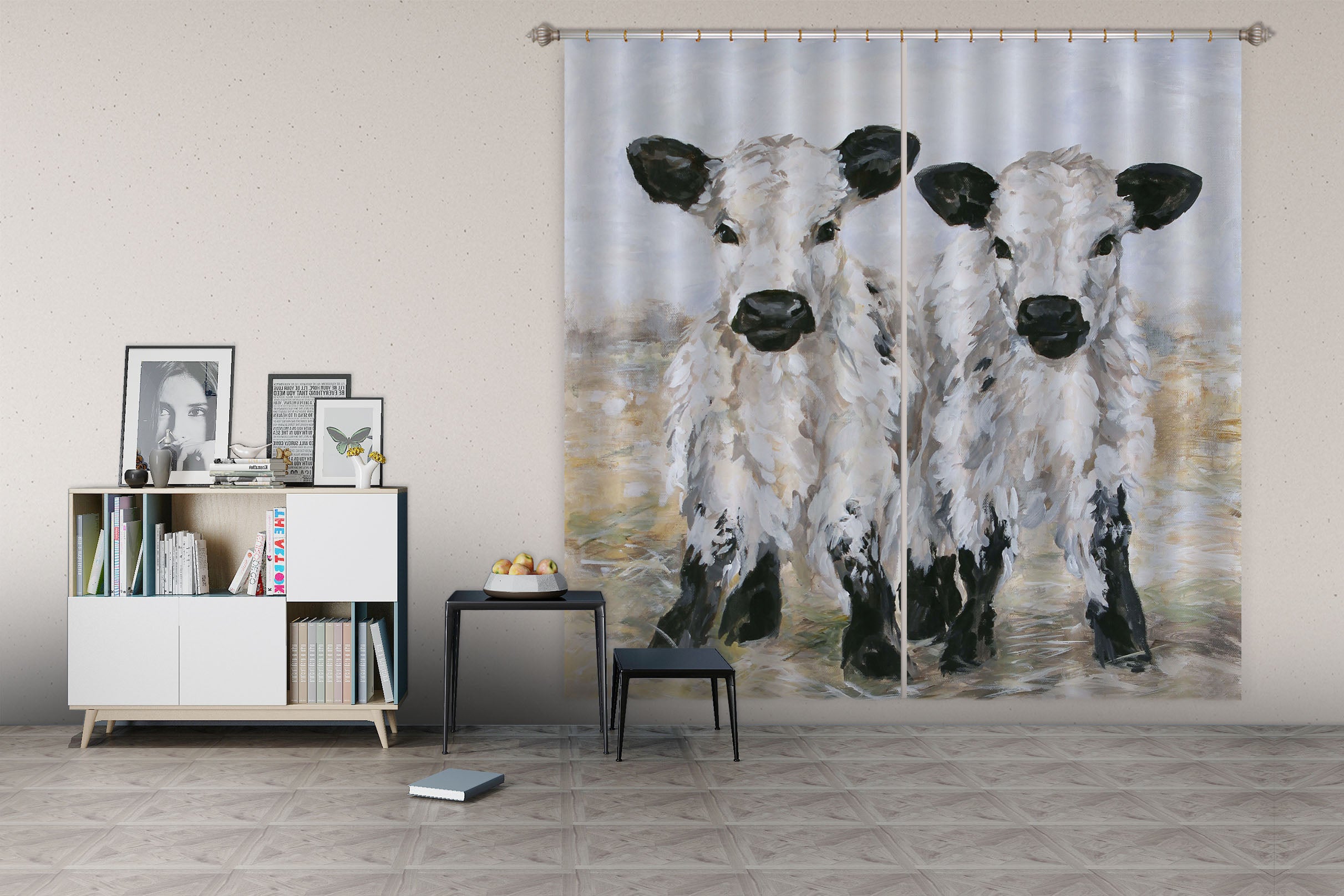3D Small Cow 048 Debi Coules Curtain Curtains Drapes