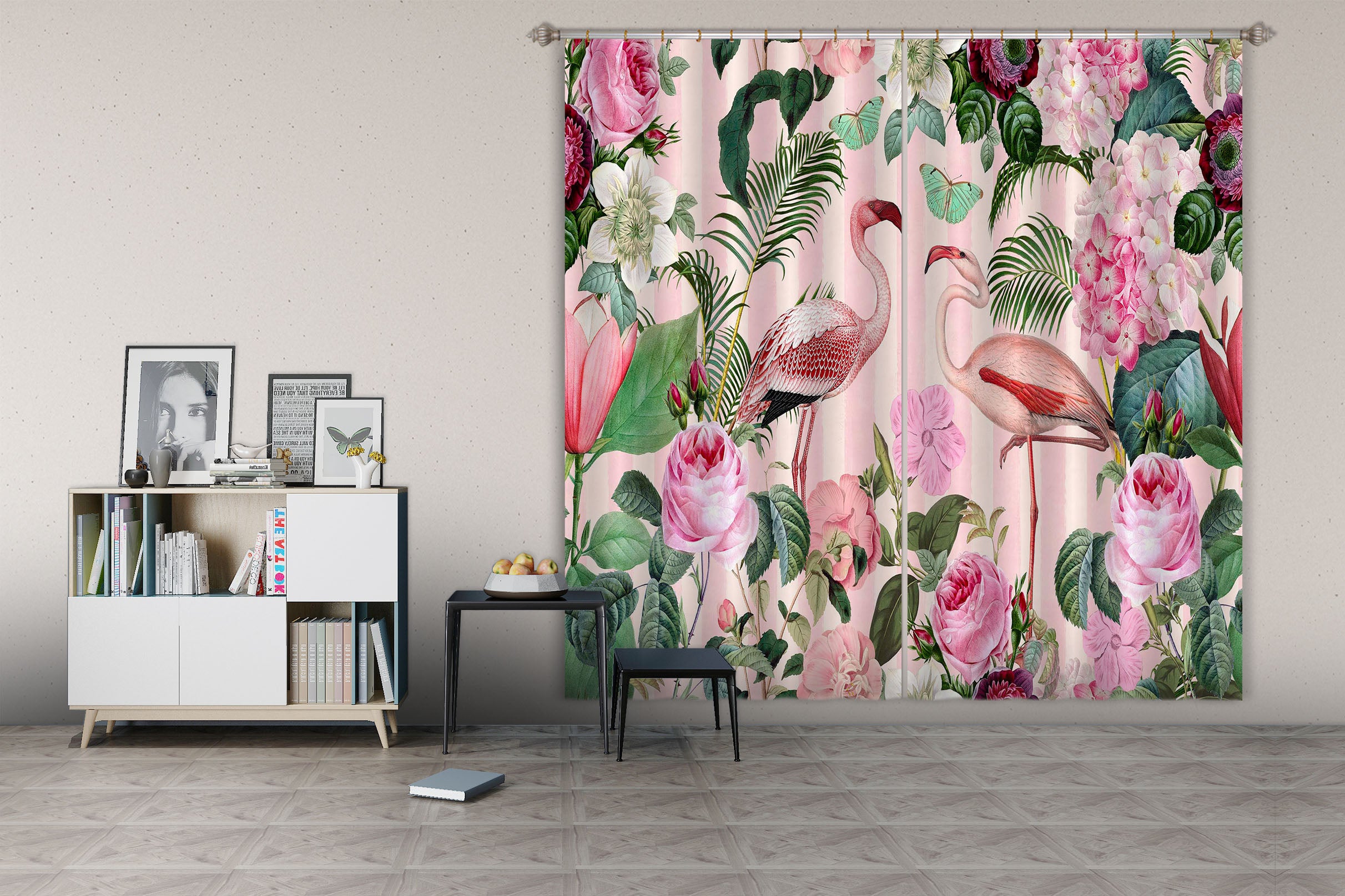 3D Flamingo Paradise 054 Andrea haase Curtain Curtains Drapes