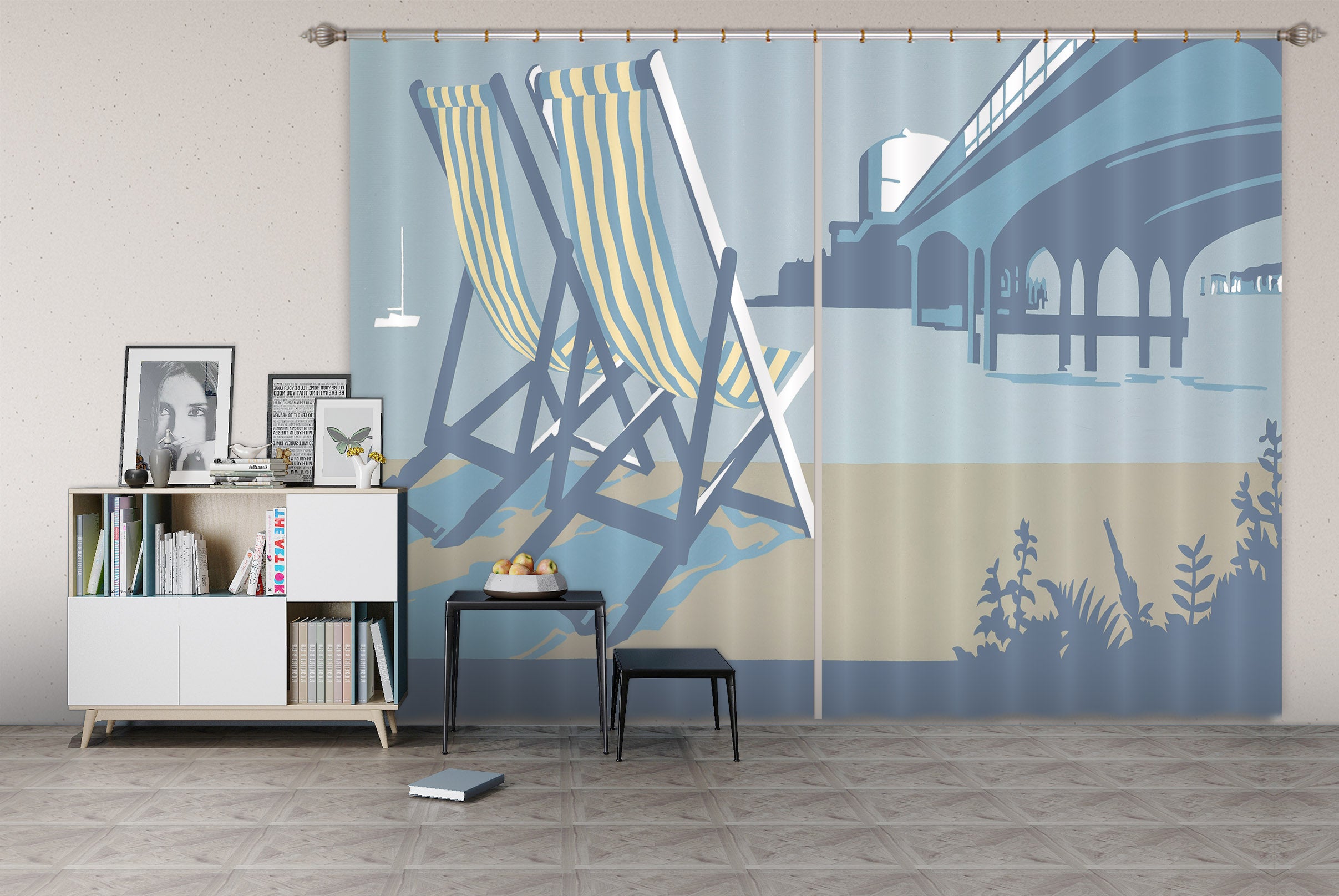 3D Bournemouth Pier And Deckchairs 105 Steve Read Curtain Curtains Drapes