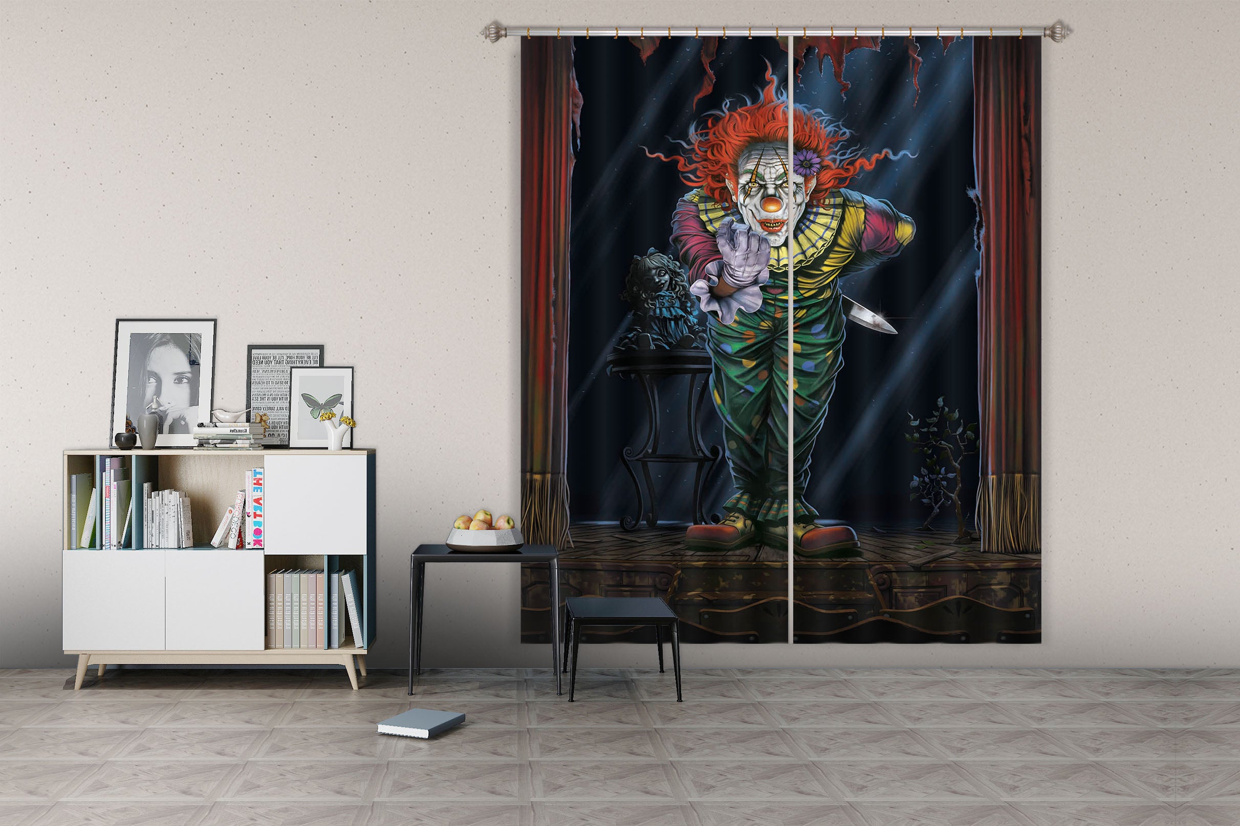 3D Surprise Clown 077 Vincent Hie Curtain Curtains Drapes