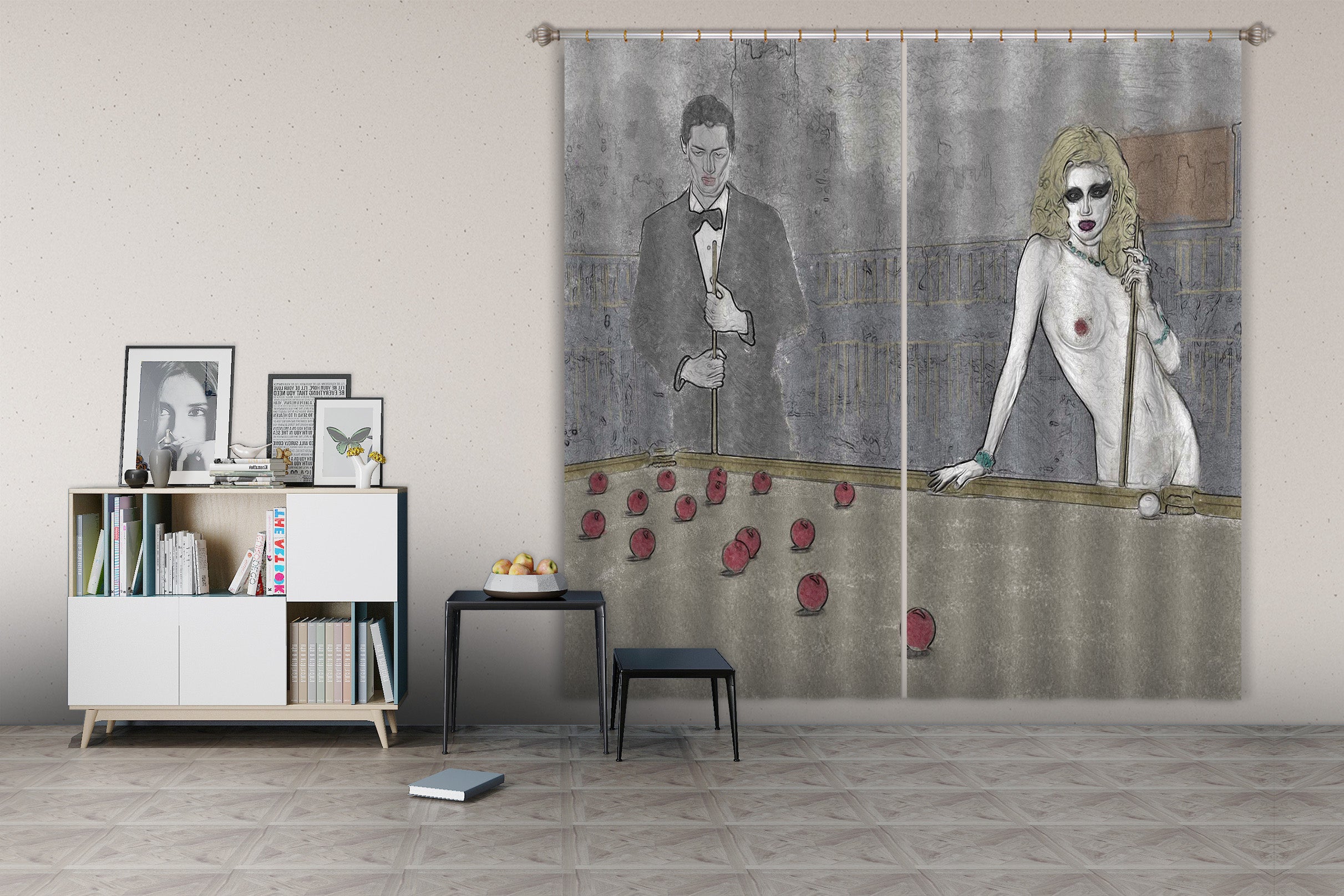 3D Red Billiard 046 Marco Cavazzana Curtain Curtains Drapes