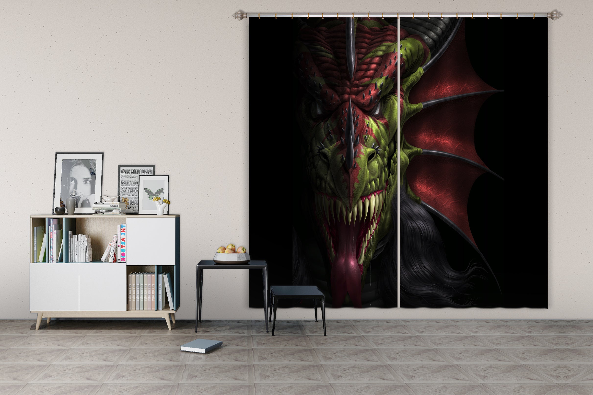 3D Dragon Head 5080 Tom Wood Curtain Curtains Drapes