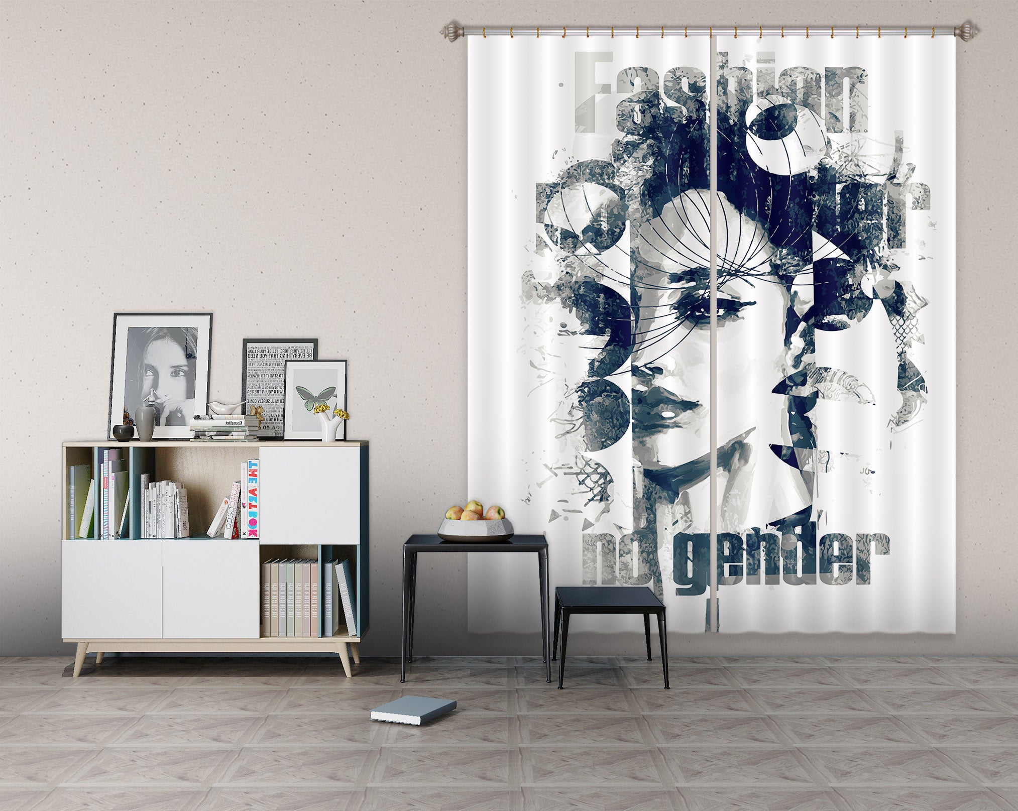 3D Lively Girl 768 Curtains Drapes