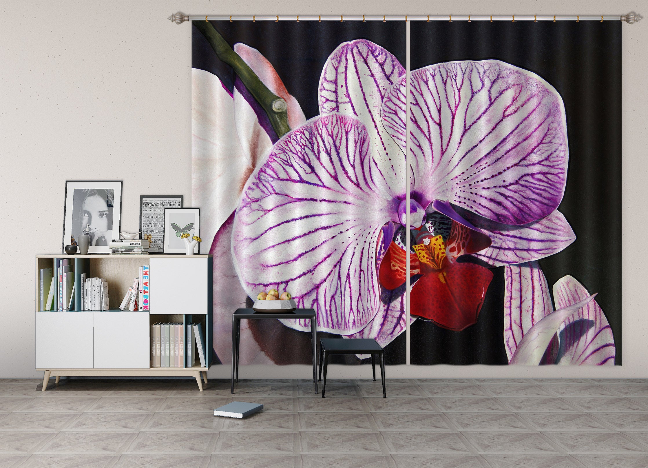 3D Purple Flowers 11022 Matthew Holden Bates Curtain Curtains Drapes