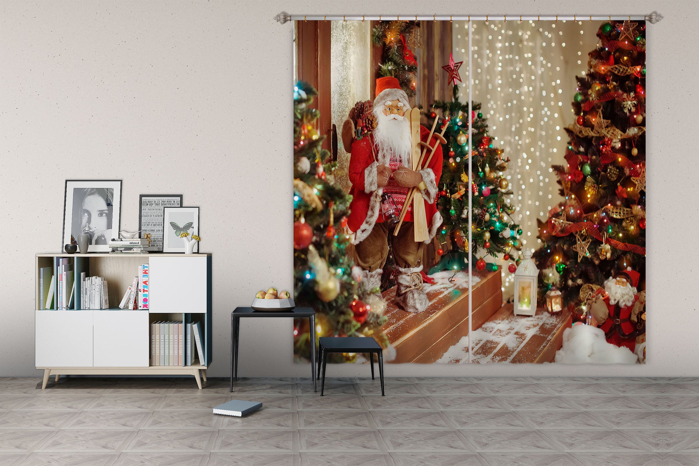 3D Santa Claus  Tree 53099 Christmas Curtains Drapes Xmas