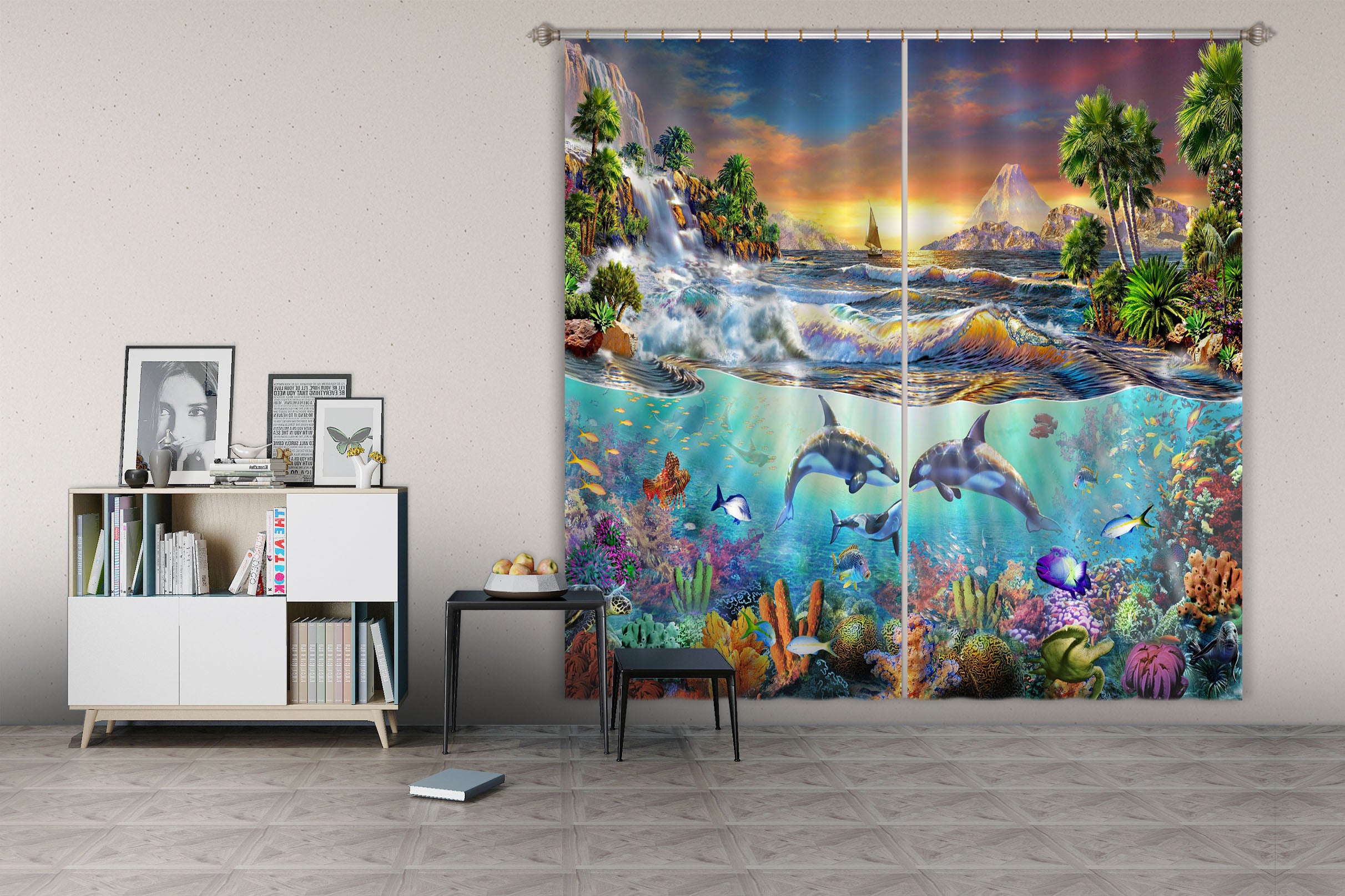 3D Dolphin Play 043 Adrian Chesterman Curtain Curtains Drapes