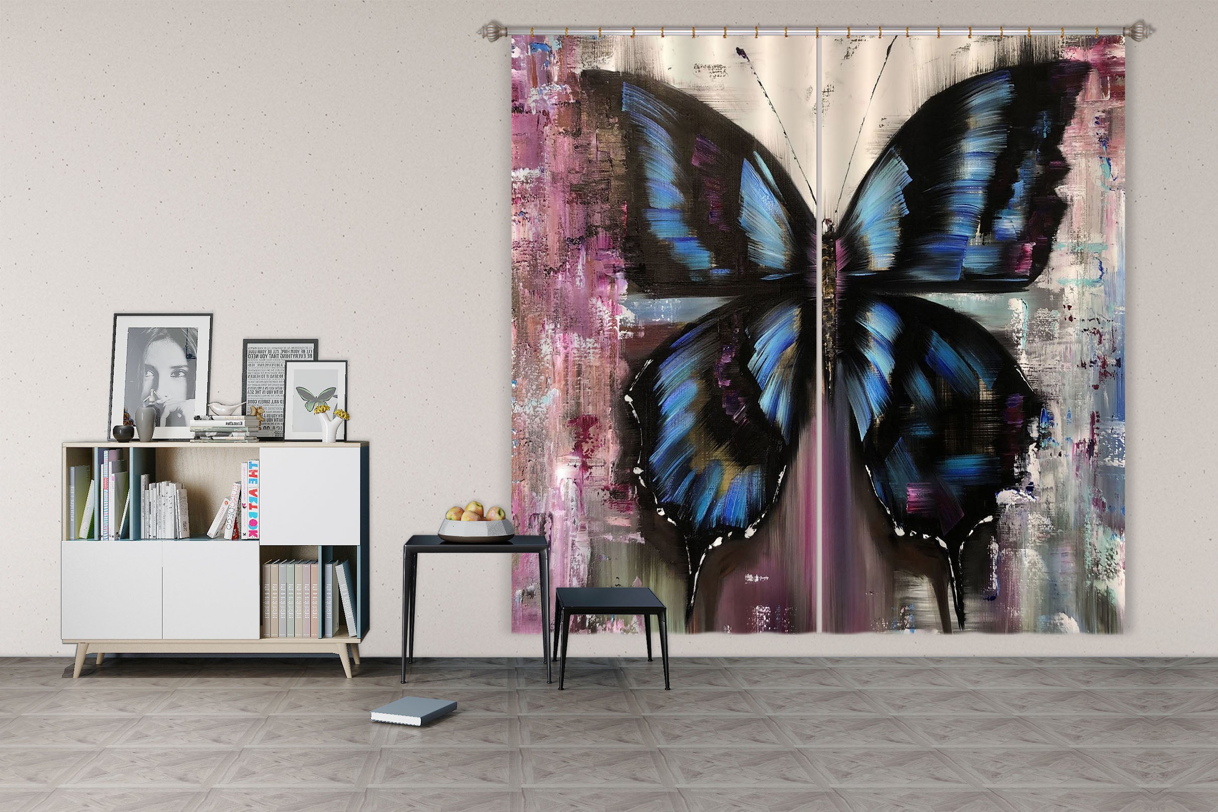 3D Blue Butterfly 2427 Skromova Marina Curtain Curtains Drapes