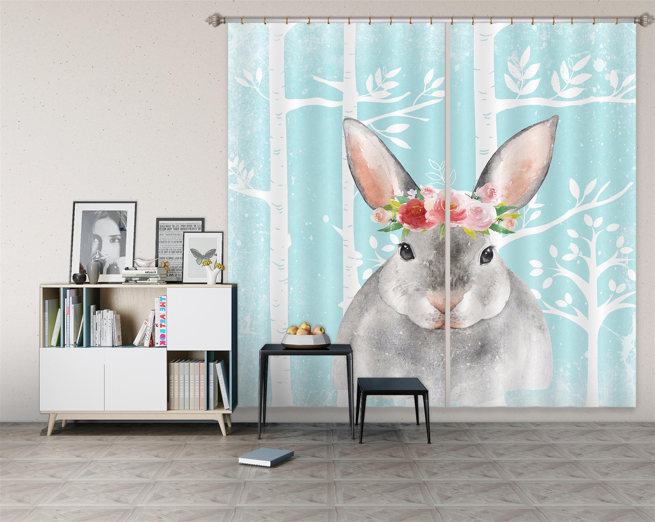 3D Rabbit Flower 168 Uta Naumann Curtain Curtains Drapes