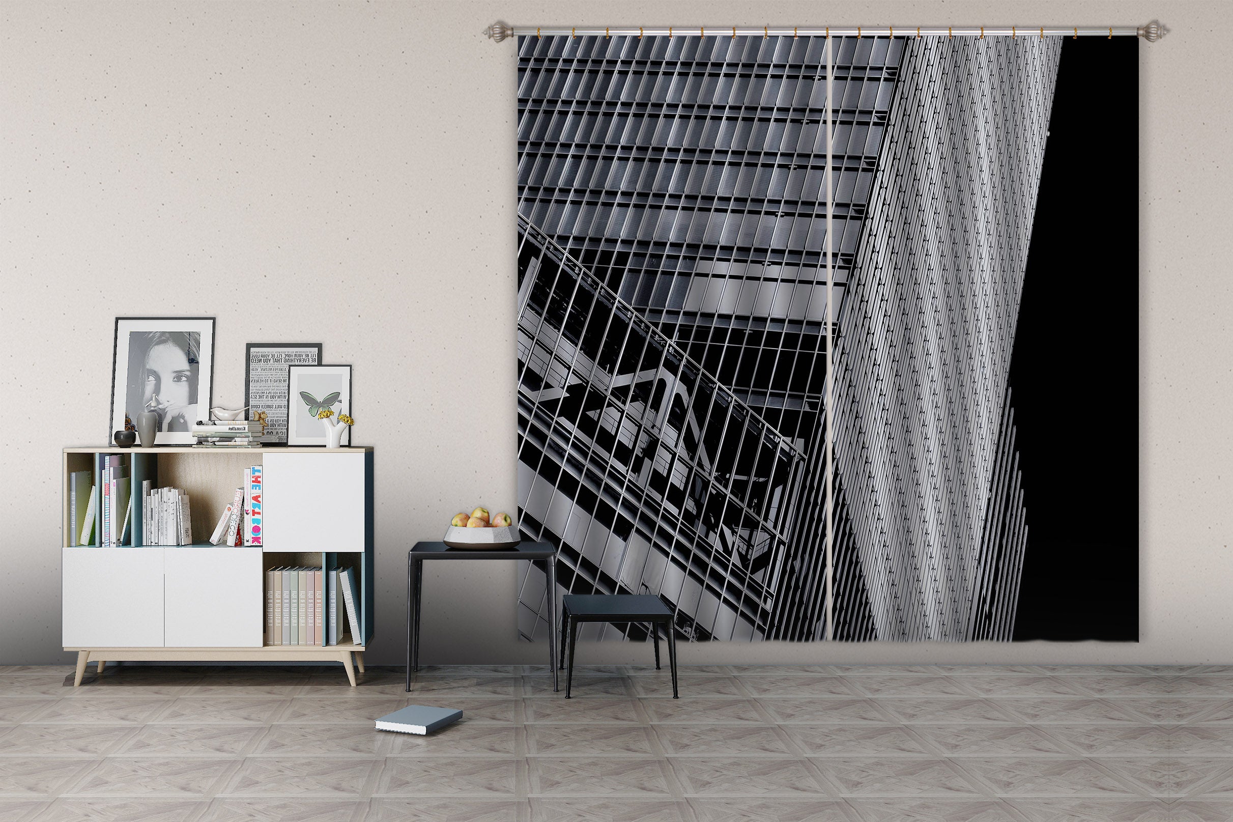 3D Dangerous Building 048 Noirblanc777 Curtain Curtains Drapes