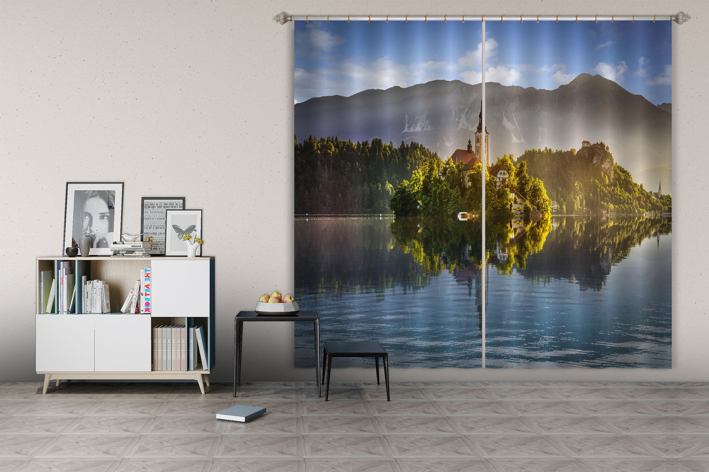3D Forest Lake 053 Marco Carmassi Curtain Curtains Drapes