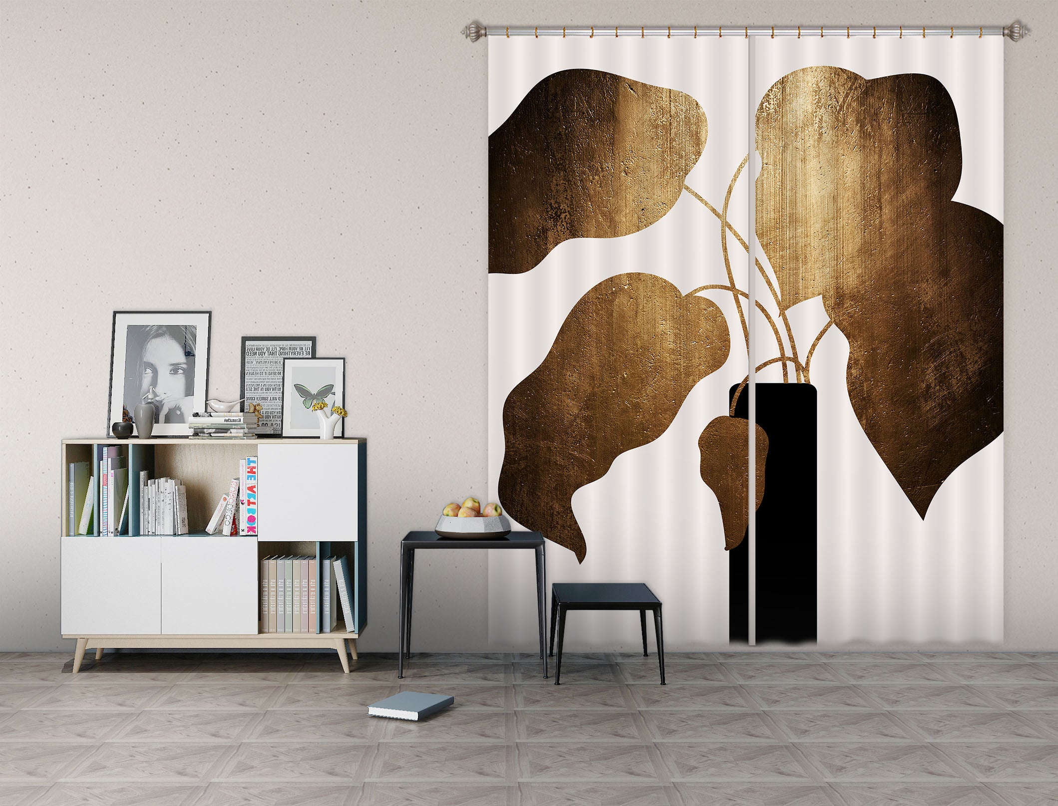 3D Black Leaves 1002 Boris Draschoff Curtain Curtains Drapes