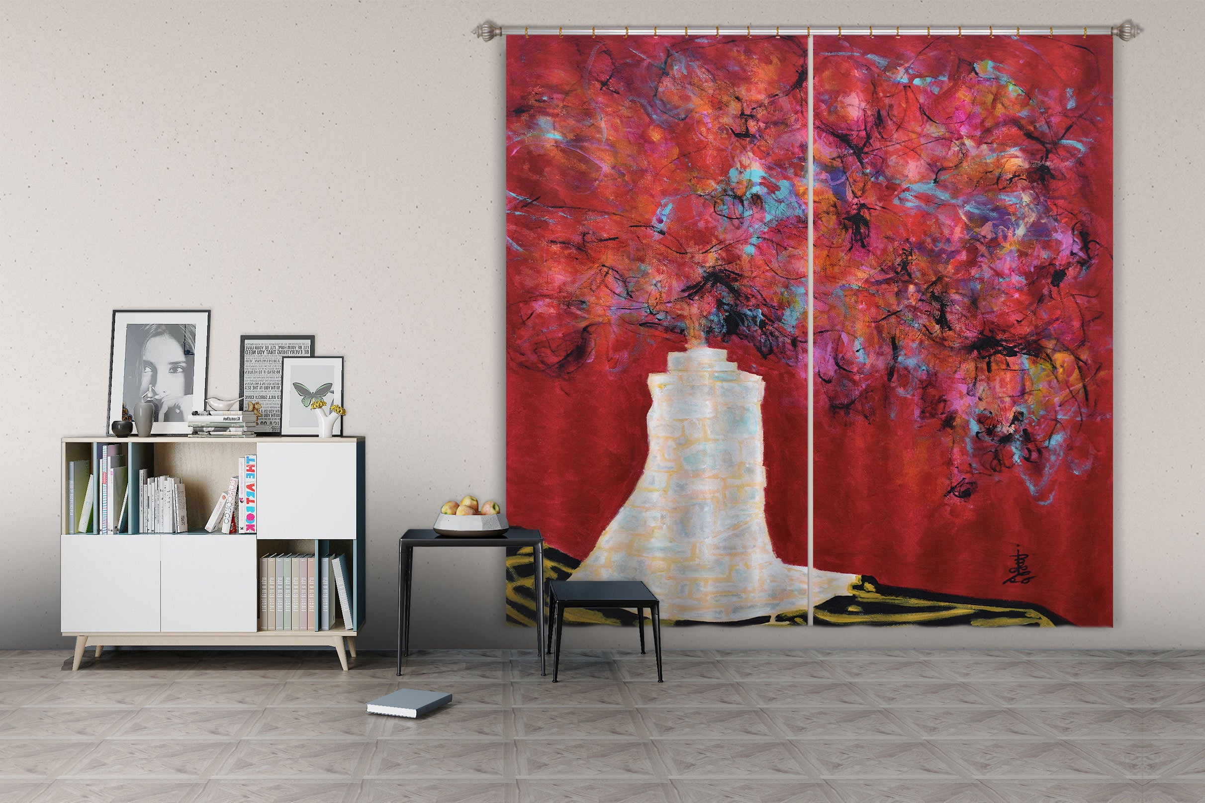 3D Red Bouquet 2419 Misako Chida Curtain Curtains Drapes