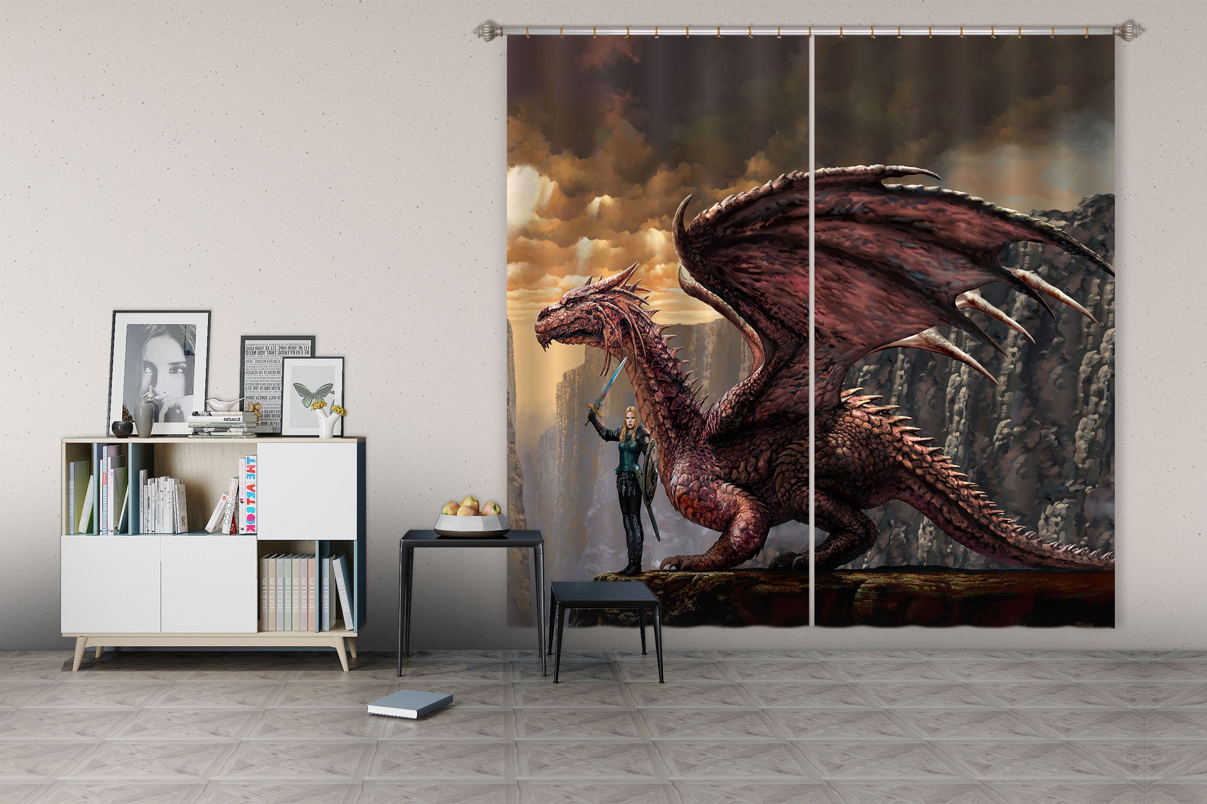 3D Red Big Dragon 7200 Ciruelo Curtain Curtains Drapes