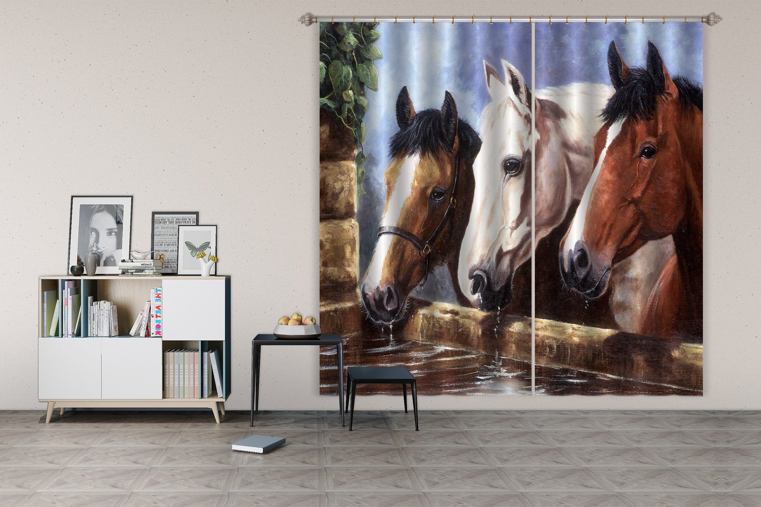 3D Painted Horse 137 Kevin Walsh Curtain Curtains Drapes
