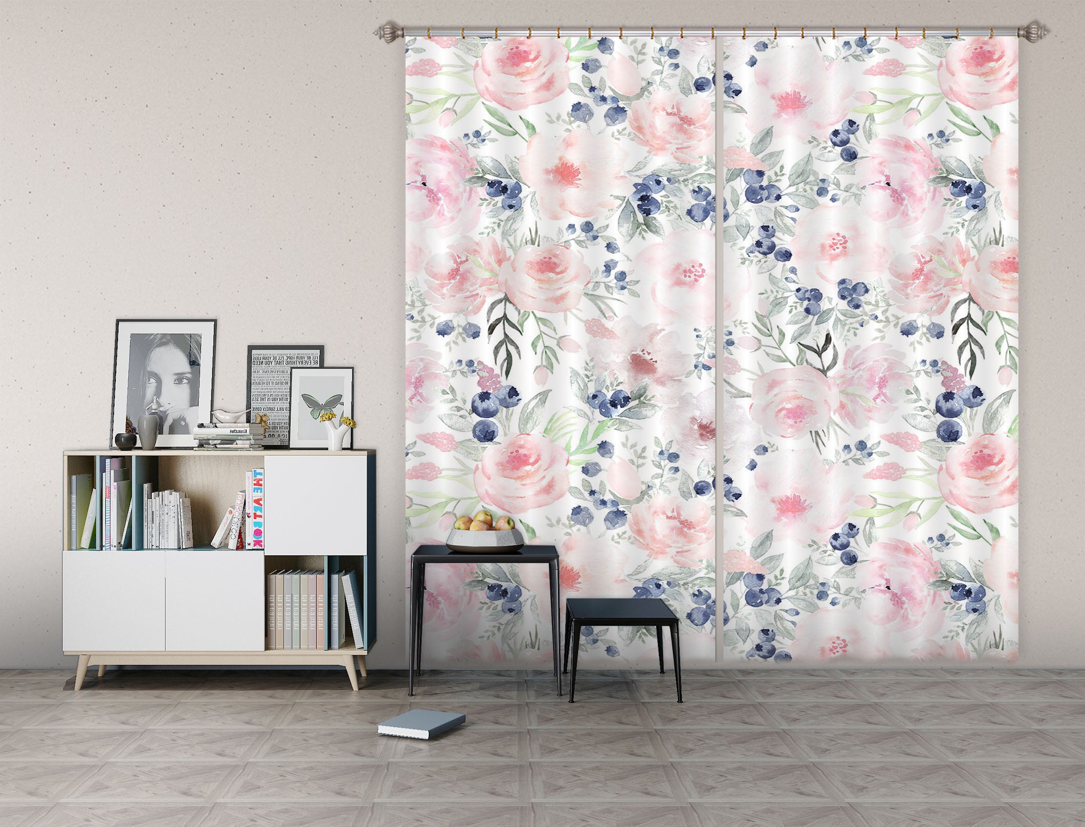 3D Blueberry Flower 268 Uta Naumann Curtain Curtains Drapes